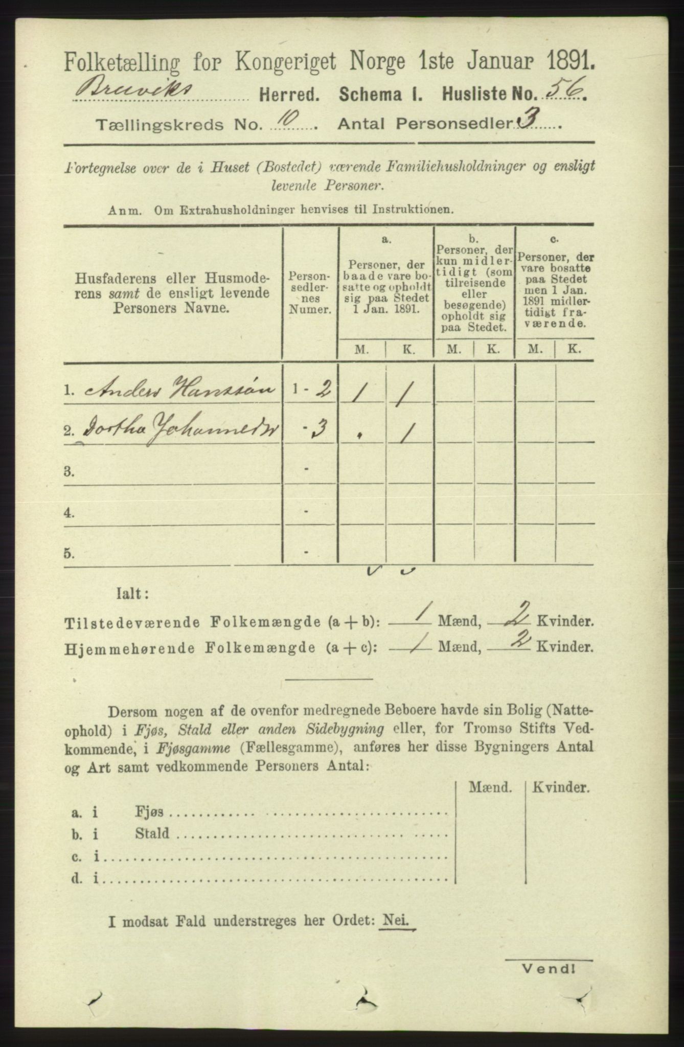 RA, 1891 census for 1251 Bruvik, 1891, p. 3644