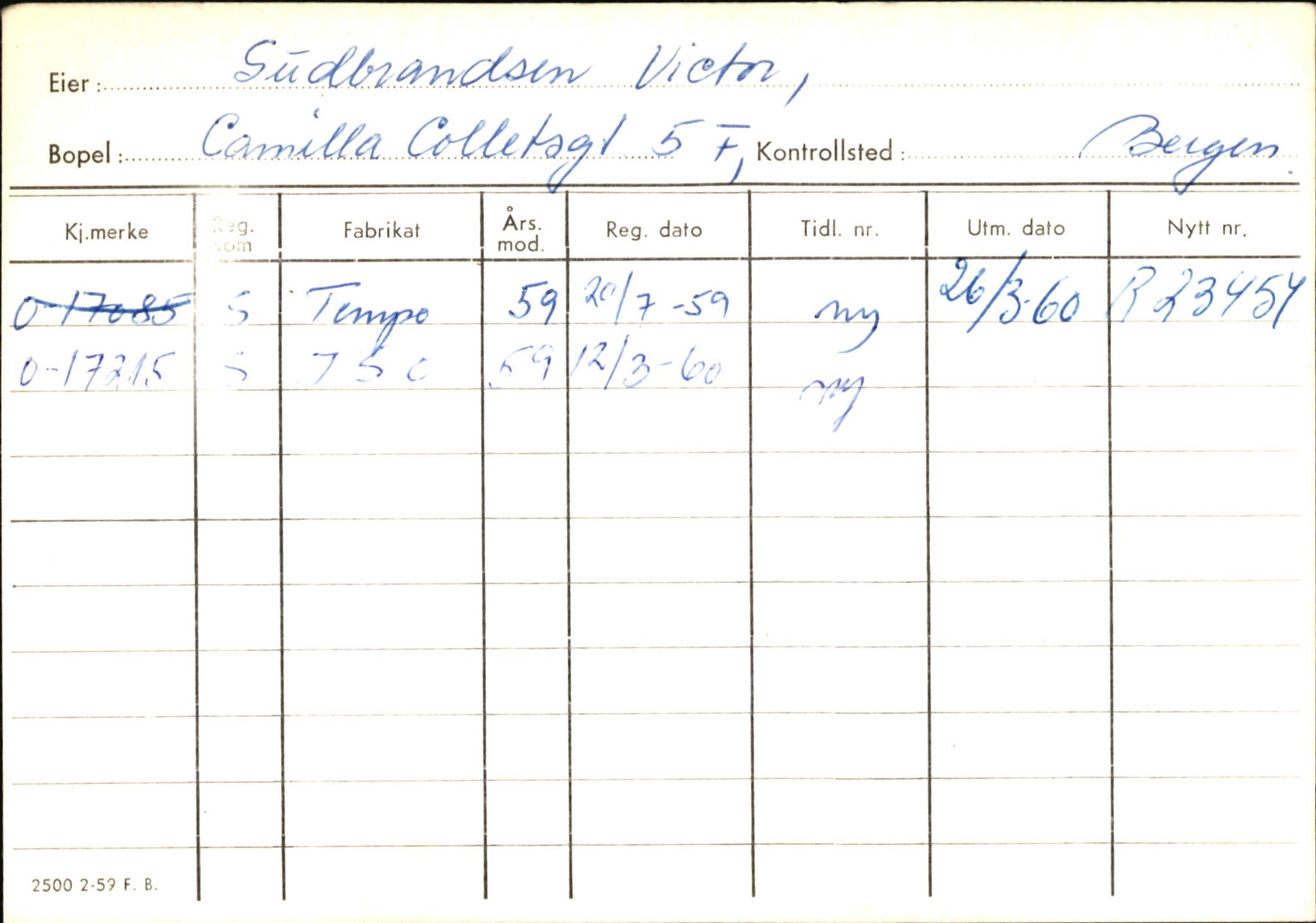 Statens vegvesen, Hordaland vegkontor, AV/SAB-A-5201/2/Hb/L0011: O-eierkort G-H, 1920-1971, p. 7