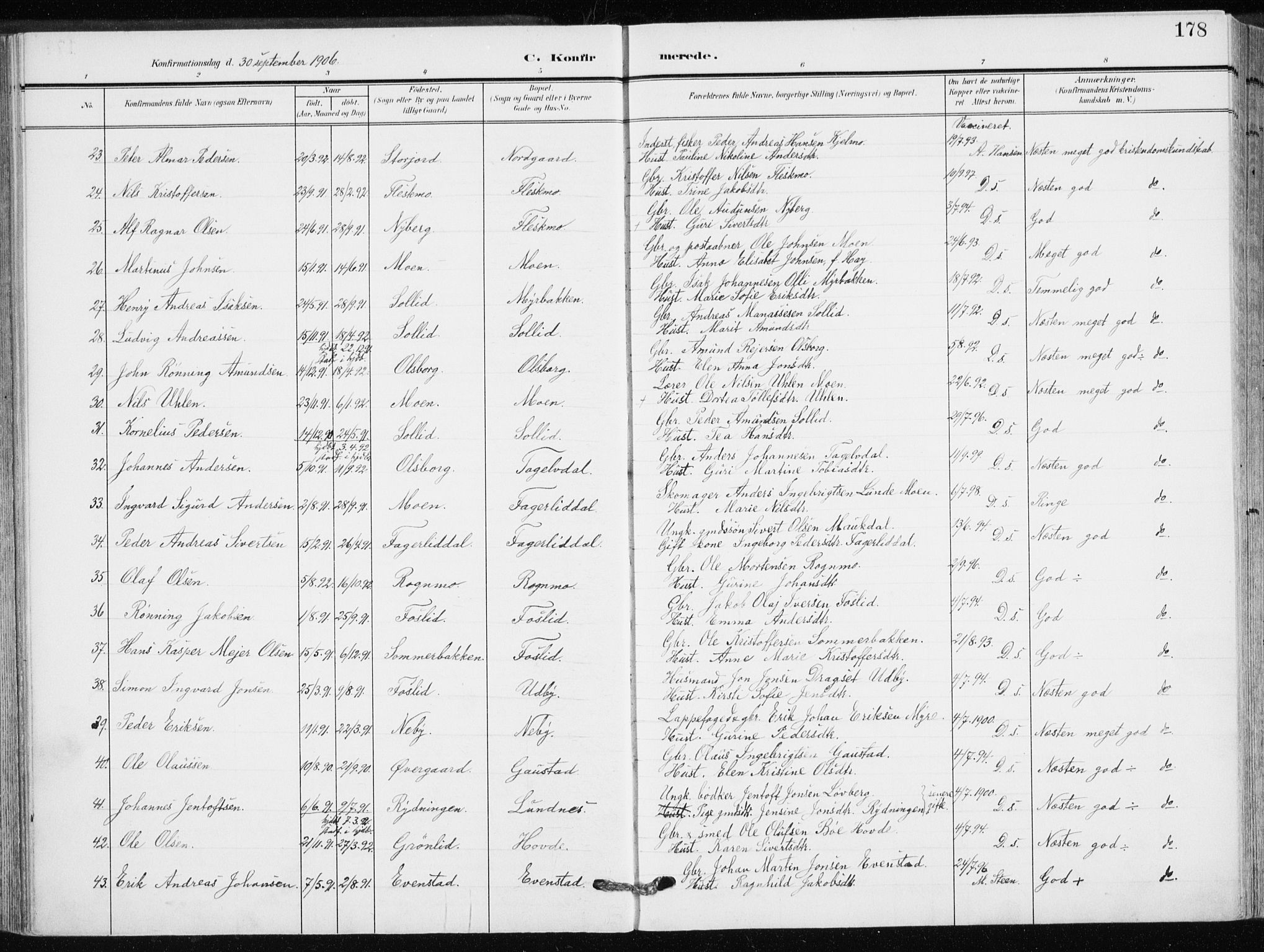 Målselv sokneprestembete, SATØ/S-1311/G/Ga/Gaa/L0011kirke: Parish register (official) no. 11, 1904-1918, p. 178