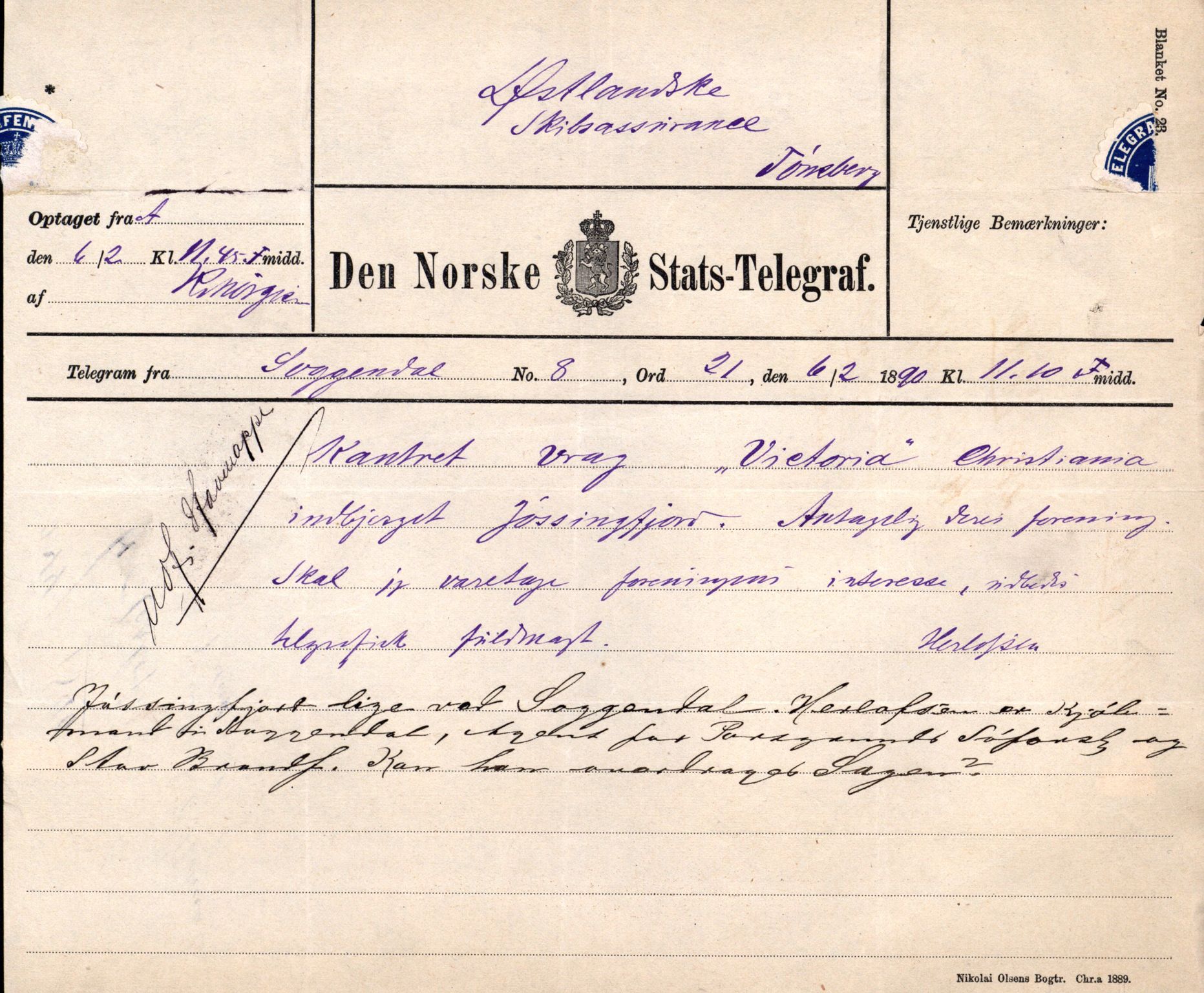 Pa 63 - Østlandske skibsassuranceforening, VEMU/A-1079/G/Ga/L0025/0002: Havaridokumenter / Victoria, St. Petersburg, Windsor, 1890, p. 77