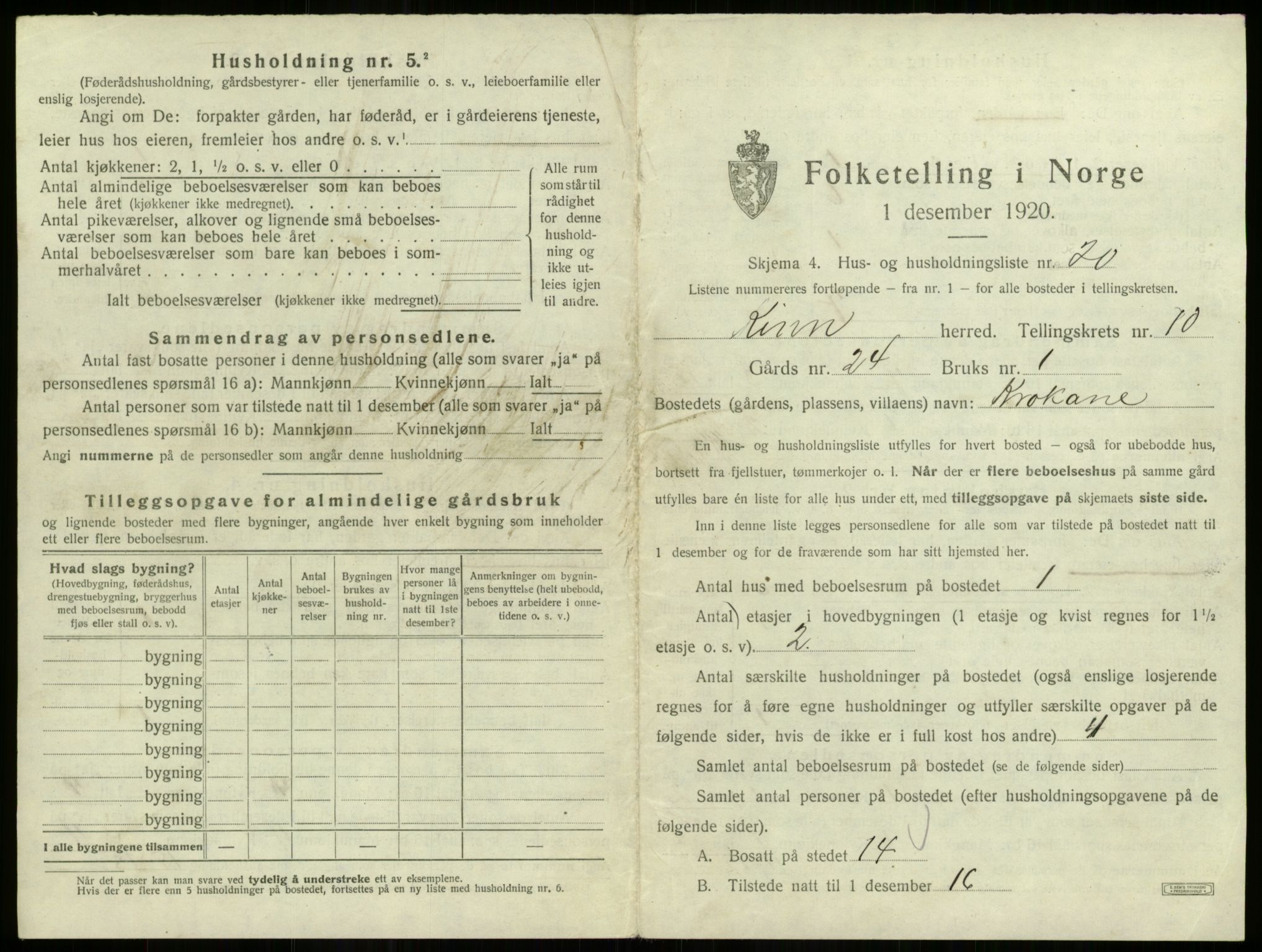 SAB, 1920 census for Kinn, 1920, p. 403