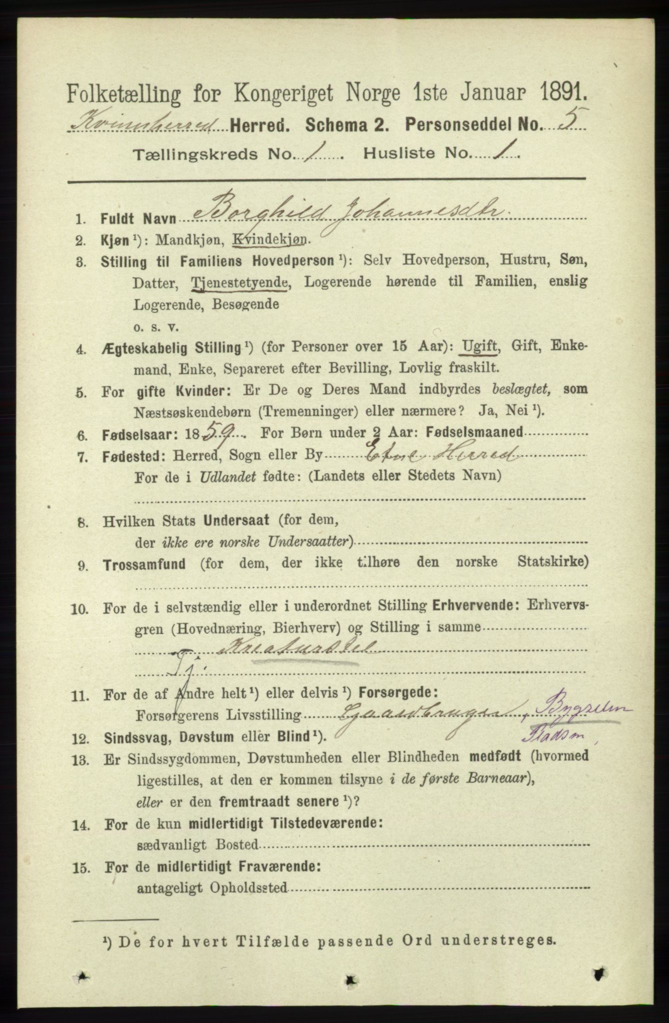 RA, 1891 census for 1224 Kvinnherad, 1891, p. 124