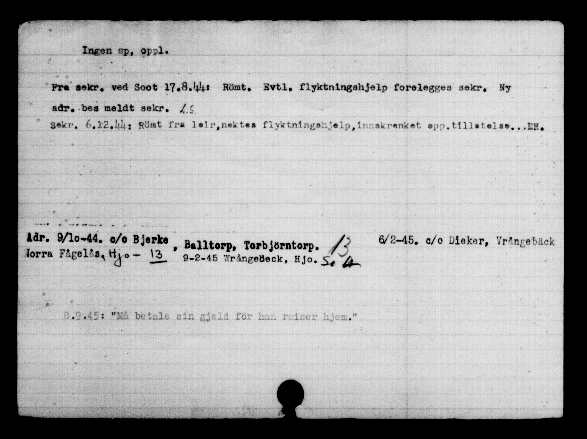 Utenriksstasjonene, Legasjonen i Stockholm, Flyktningkontoret, AV/RA-S-6753/V/Va/L0004: Kjesäterkartoteket, flyktninger med registreringsnr. 3496-6610, 1940-1945, p. 3012