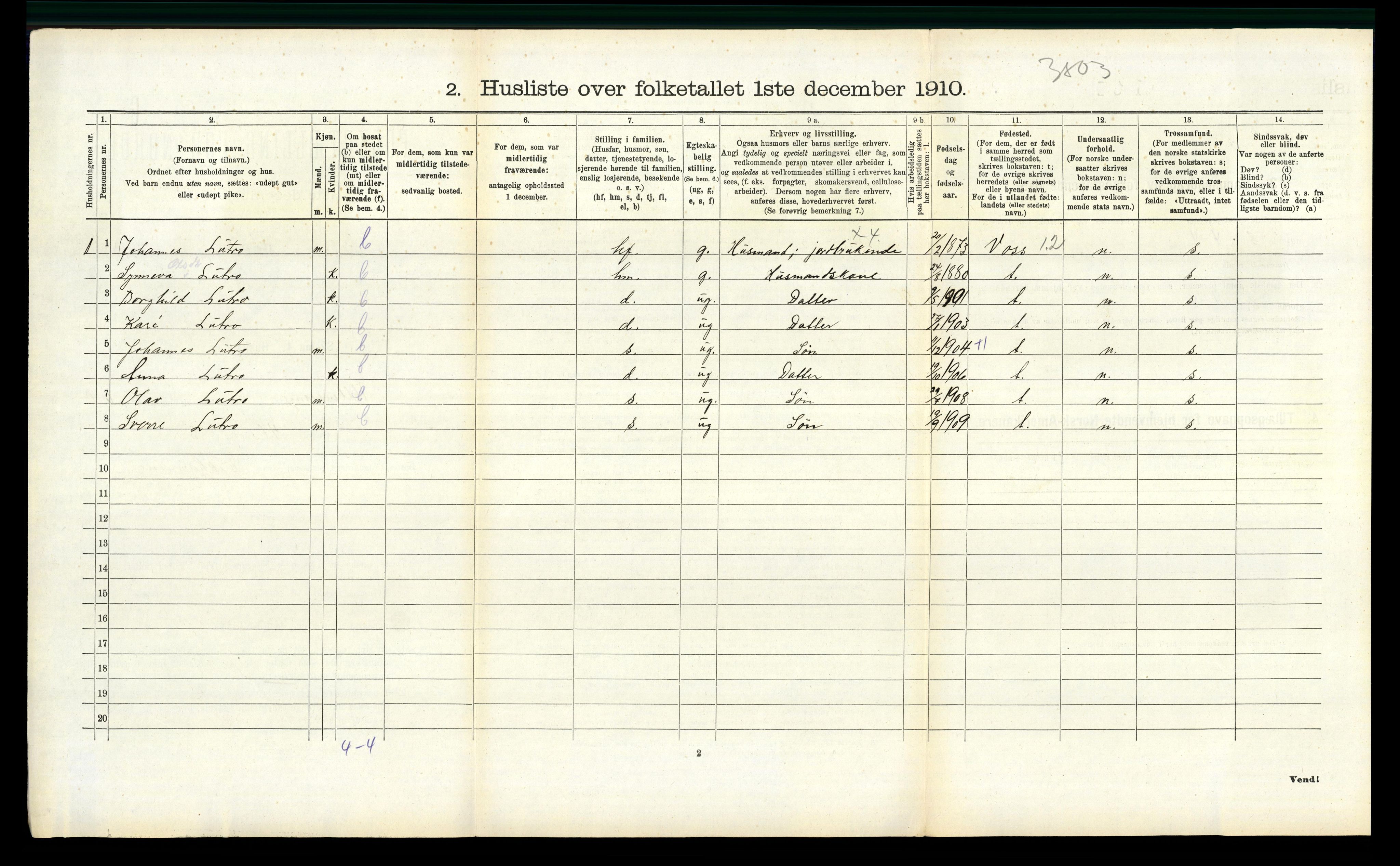 RA, 1910 census for Ullensvang, 1910, p. 818