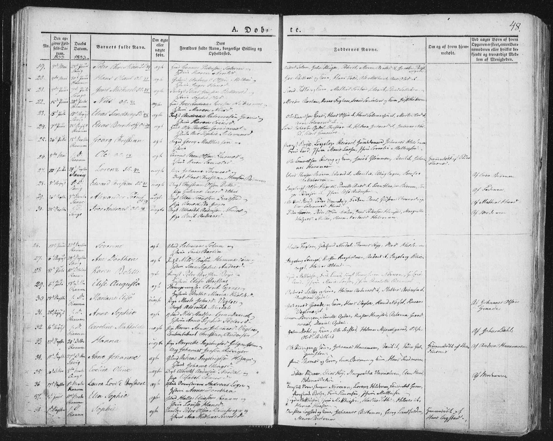 Ministerialprotokoller, klokkerbøker og fødselsregistre - Nord-Trøndelag, SAT/A-1458/764/L0551: Parish register (official) no. 764A07a, 1824-1864, p. 48