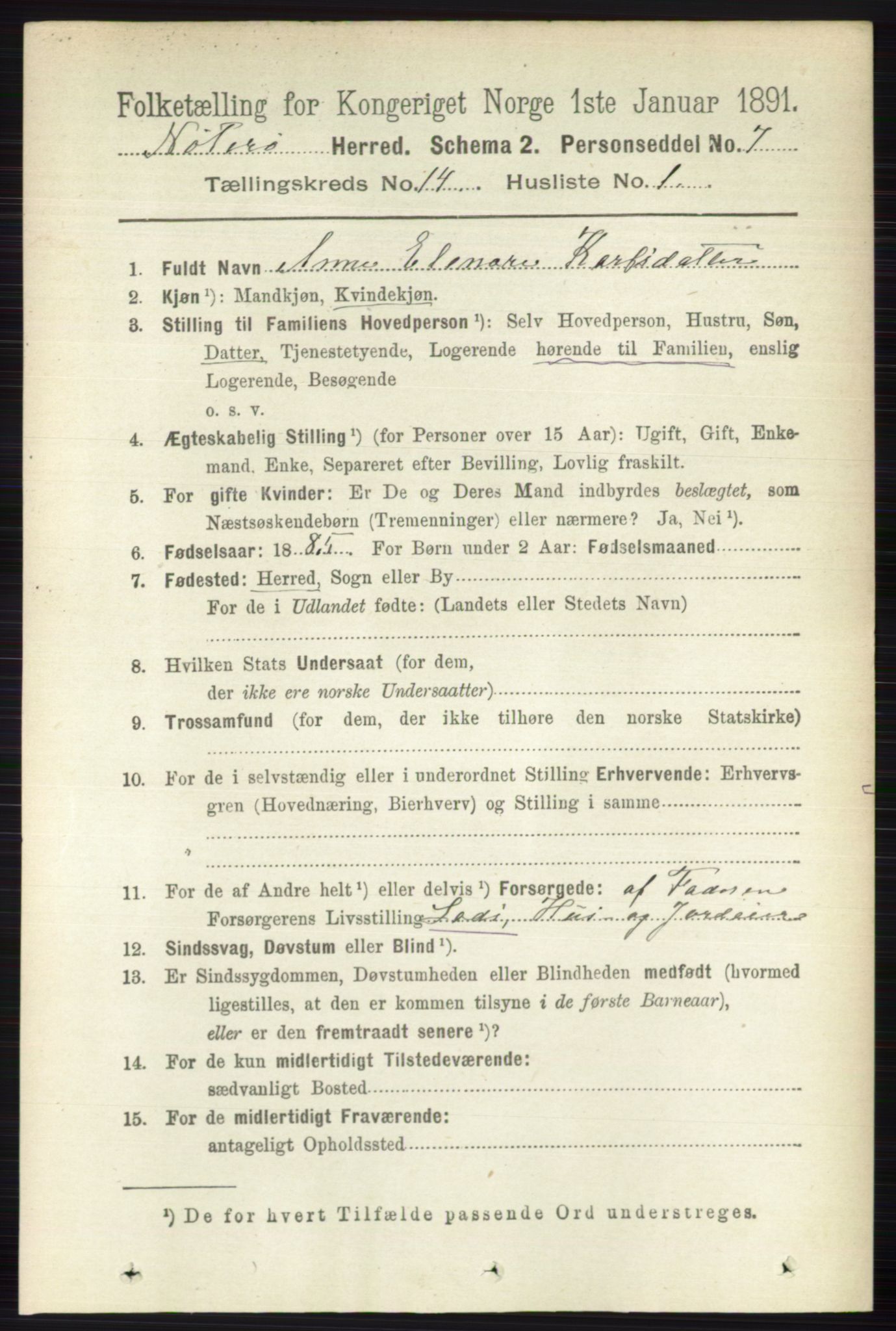 RA, 1891 census for 0722 Nøtterøy, 1891, p. 7535