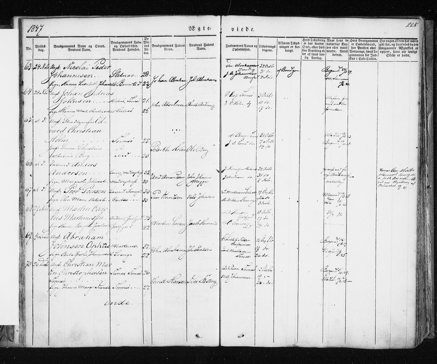 Tromsø sokneprestkontor/stiftsprosti/domprosti, SATØ/S-1343/G/Ga/L0009kirke: Parish register (official) no. 9, 1837-1847, p. 225