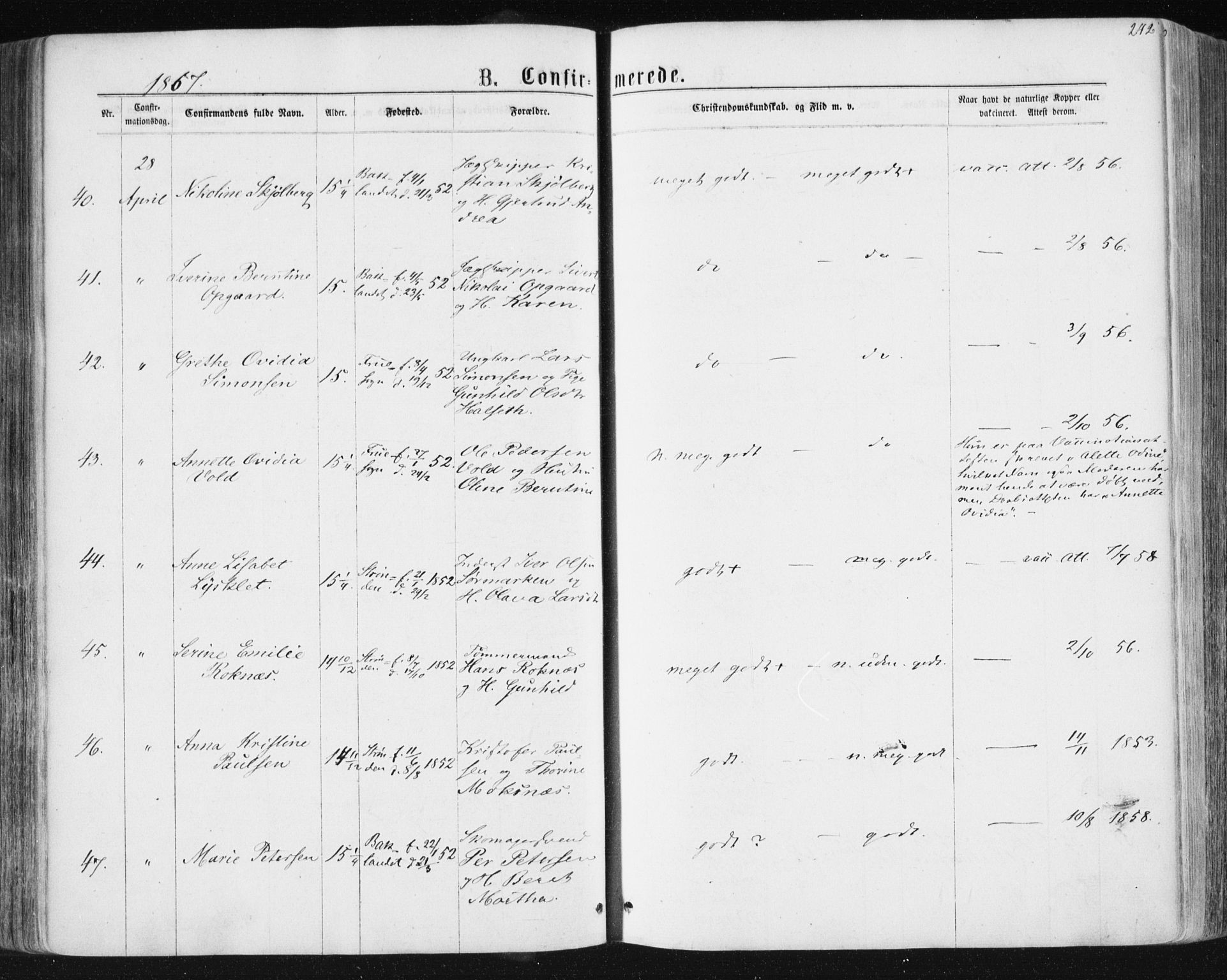Ministerialprotokoller, klokkerbøker og fødselsregistre - Sør-Trøndelag, SAT/A-1456/604/L0186: Parish register (official) no. 604A07, 1866-1877, p. 242
