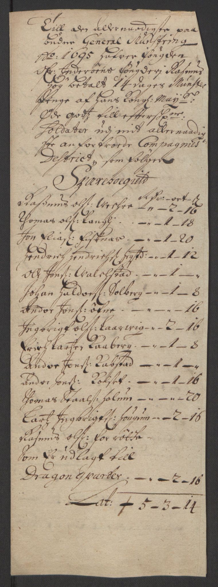 Rentekammeret inntil 1814, Reviderte regnskaper, Fogderegnskap, AV/RA-EA-4092/R63/L4309: Fogderegnskap Inderøy, 1695-1697, p. 101