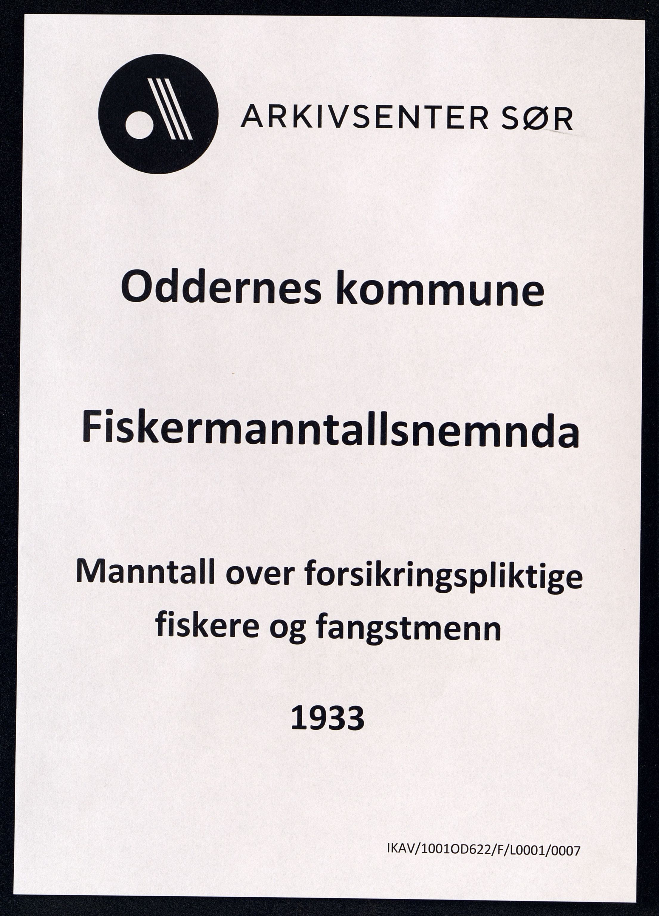 Oddernes kommune - Fiskermanntallnemnda, ARKSOR/1001OD622/F/L0001/0007: Manntall over forsikringspliktige fiskere og fangstmenn / Manntall over forsikringspliktige fiskere og fangstmenn, 1933