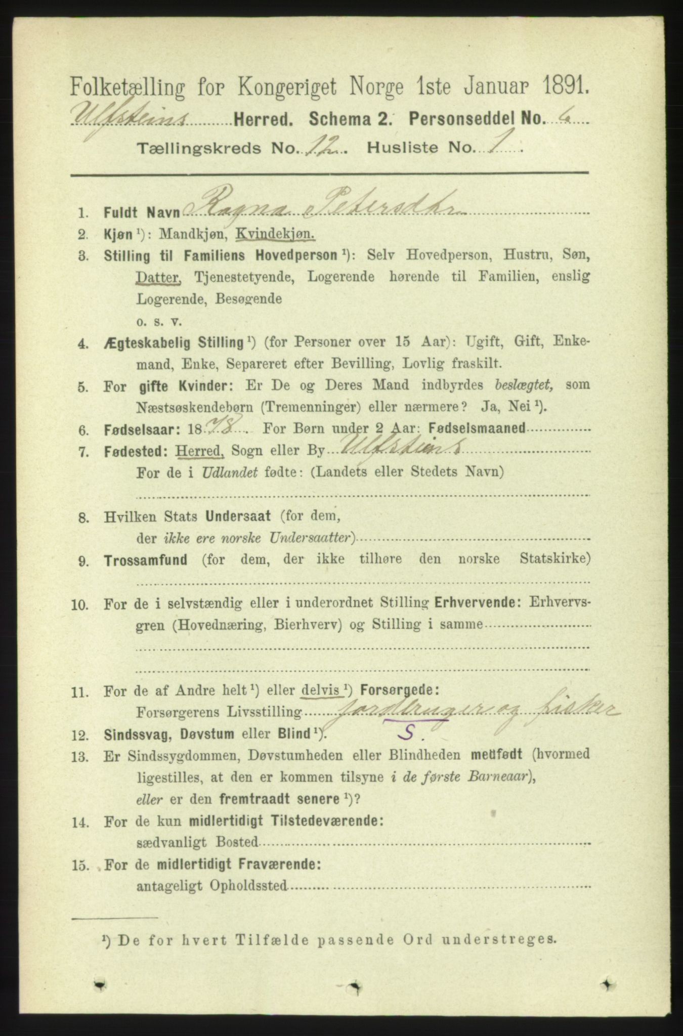 RA, 1891 census for 1516 Ulstein, 1891, p. 3854