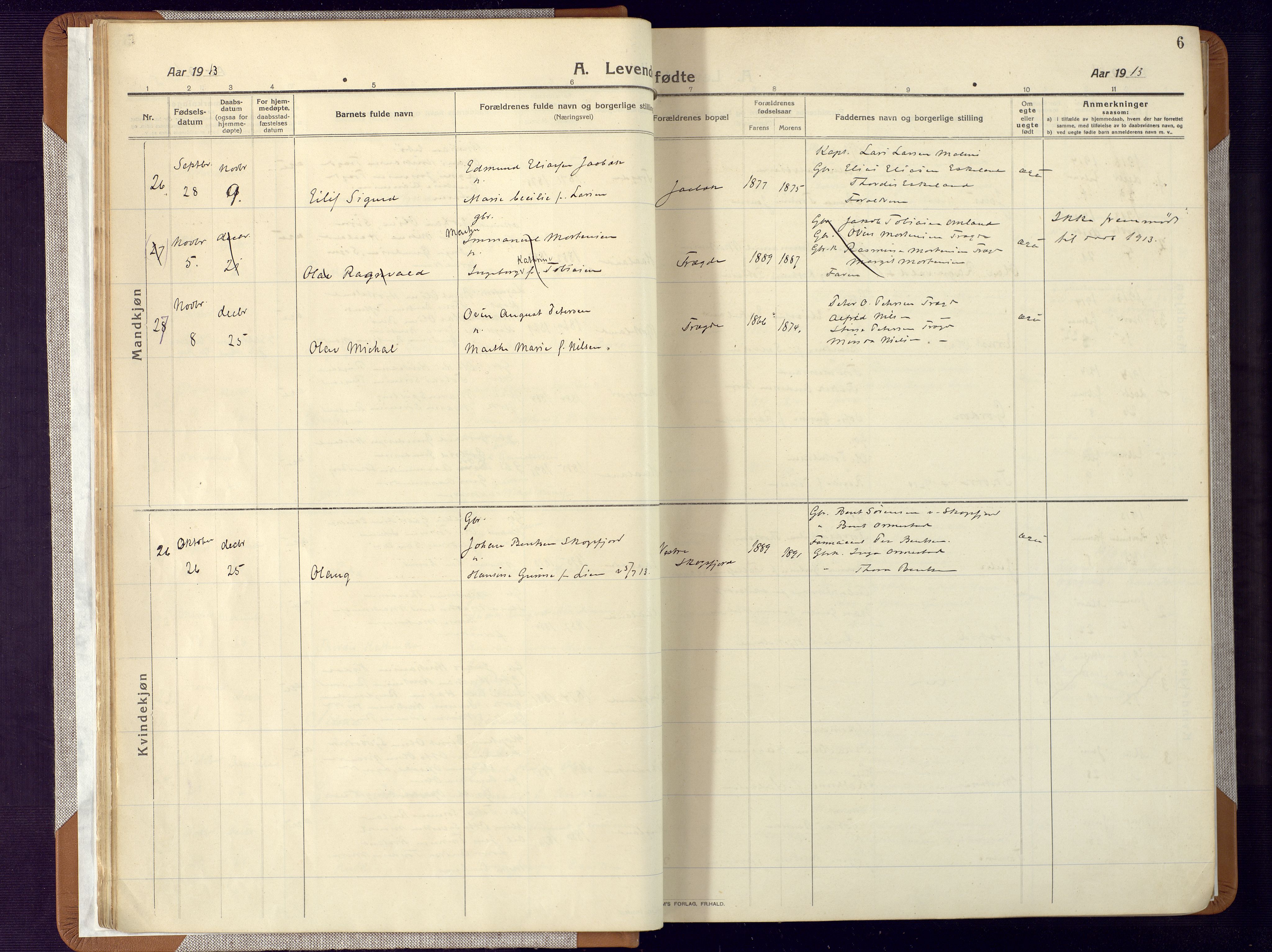 Mandal sokneprestkontor, AV/SAK-1111-0030/F/Fa/Faa/L0022: Parish register (official) no. A 22, 1913-1925, p. 6