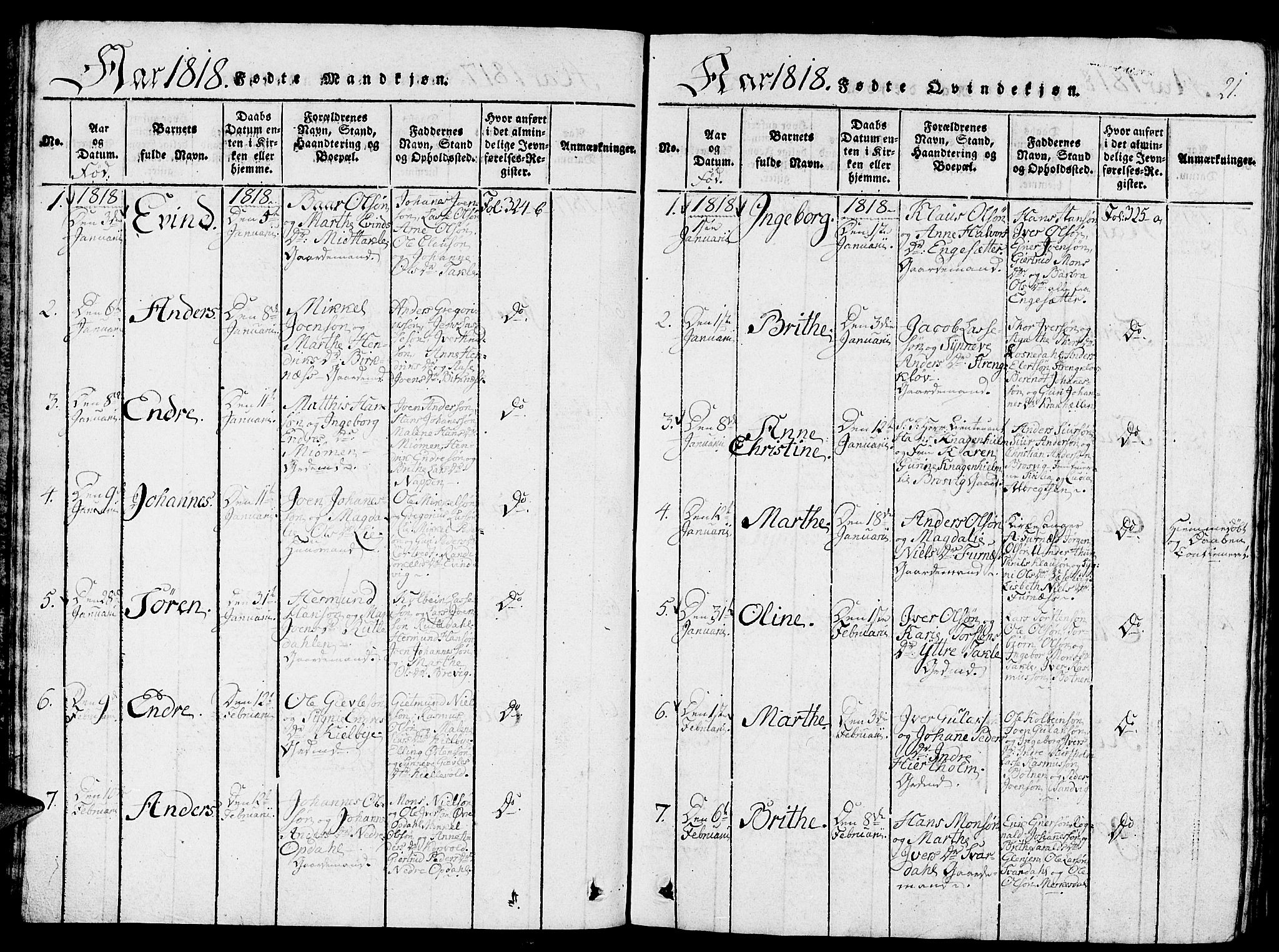 Gulen sokneprestembete, AV/SAB-A-80201/H/Haa/Haaa/L0018: Parish register (official) no. A 18, 1816-1825, p. 21