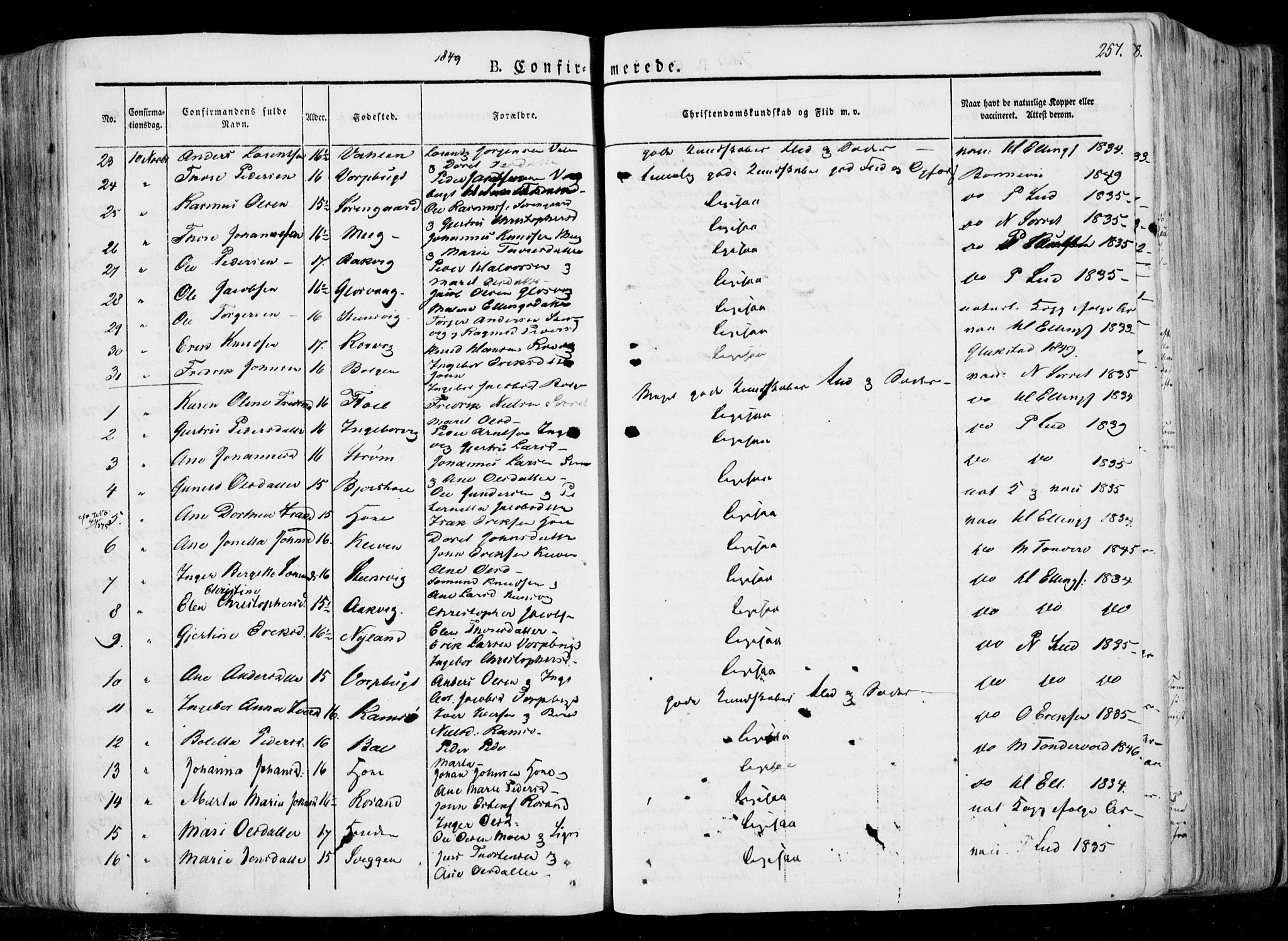 Ministerialprotokoller, klokkerbøker og fødselsregistre - Møre og Romsdal, AV/SAT-A-1454/568/L0803: Parish register (official) no. 568A10, 1830-1853, p. 257