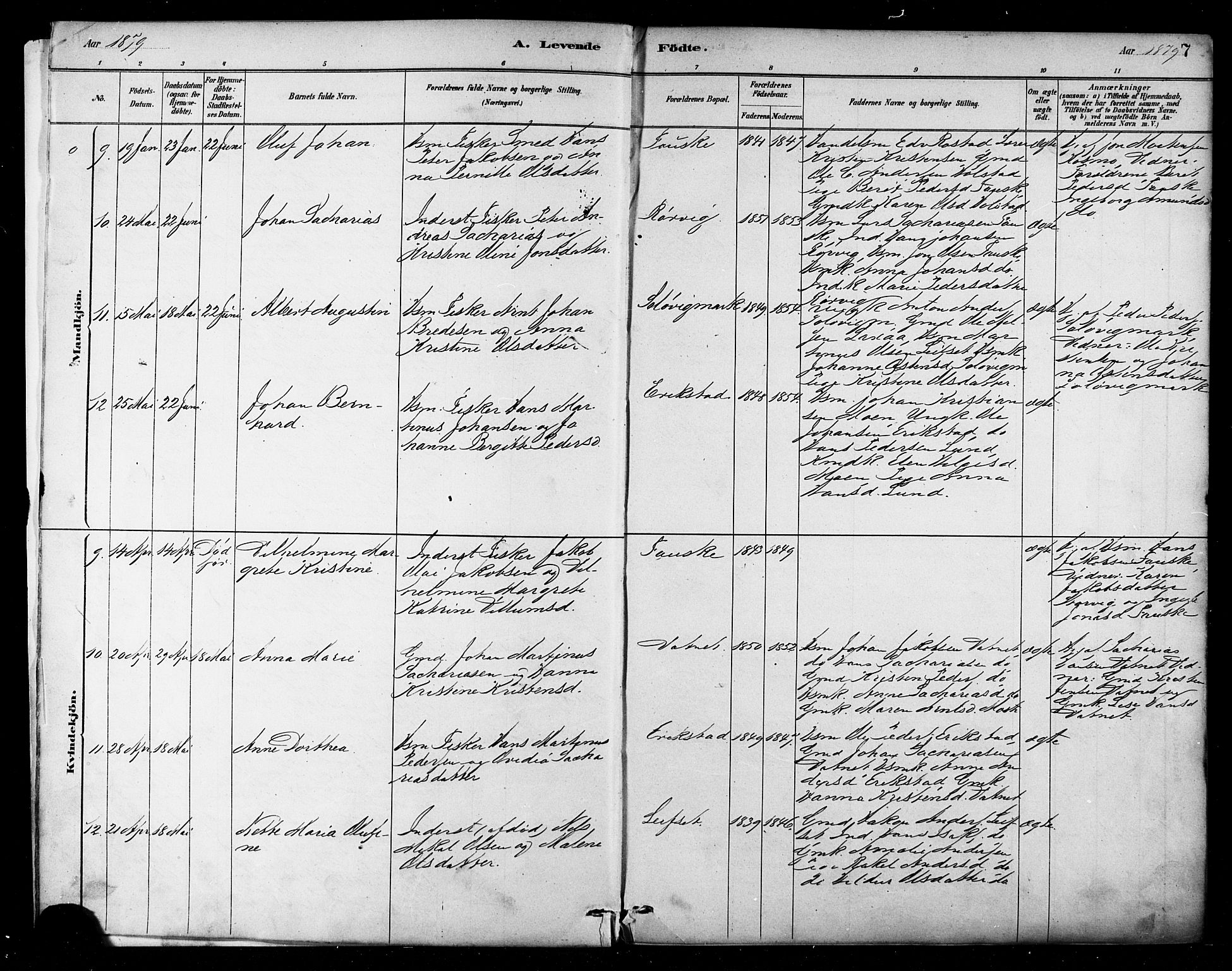 Ministerialprotokoller, klokkerbøker og fødselsregistre - Nordland, AV/SAT-A-1459/849/L0689: Parish register (official) no. 849A01, 1879-1889, p. 7