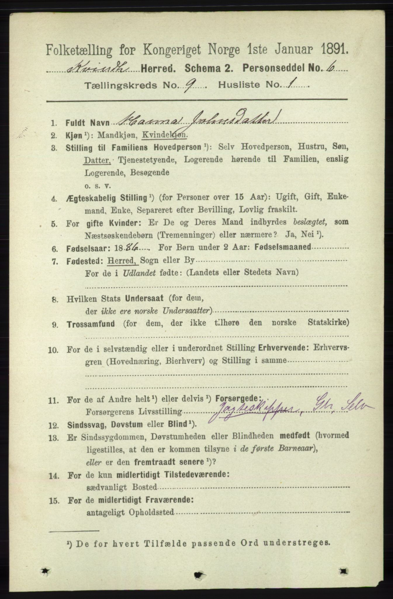 RA, 1891 census for 1224 Kvinnherad, 1891, p. 3308