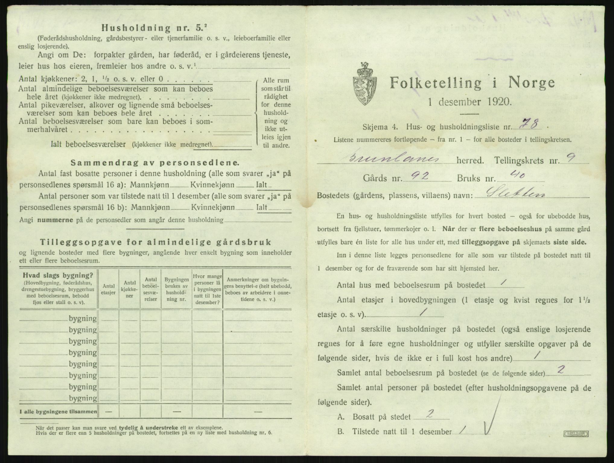 SAKO, 1920 census for Brunlanes, 1920, p. 1235