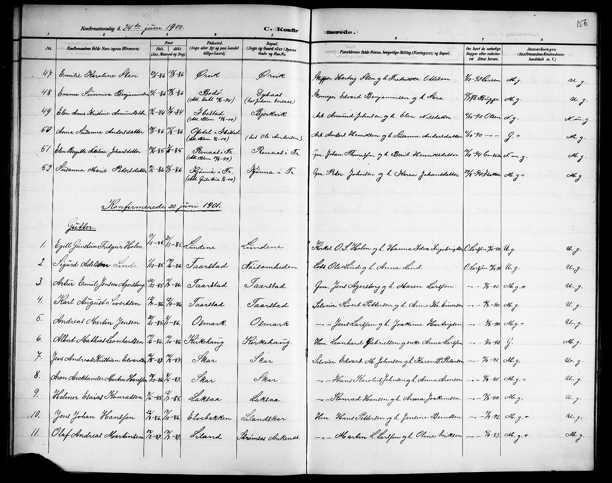 Ministerialprotokoller, klokkerbøker og fødselsregistre - Nordland, AV/SAT-A-1459/863/L0915: Parish register (copy) no. 863C05, 1898-1907, p. 156