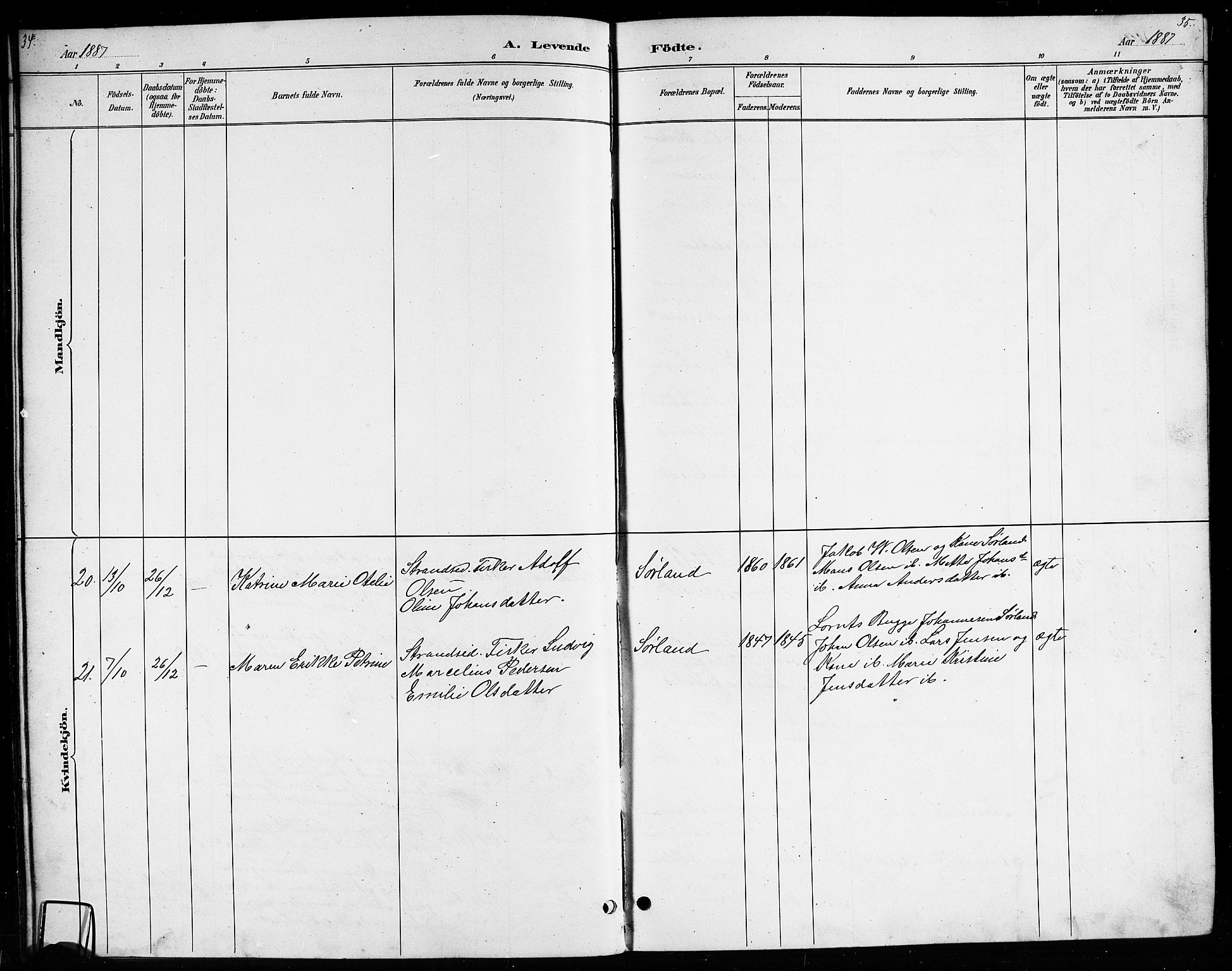 Ministerialprotokoller, klokkerbøker og fødselsregistre - Nordland, SAT/A-1459/807/L0123: Parish register (copy) no. 807C01, 1884-1910, p. 34-35