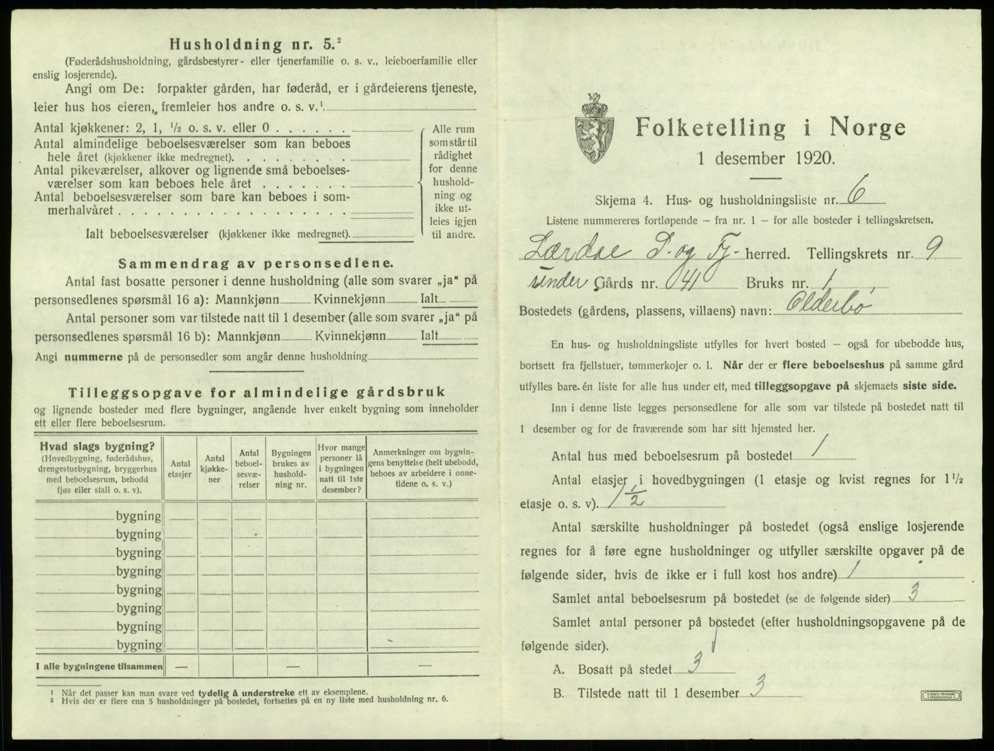 SAB, 1920 census for Lærdal, 1920, p. 779