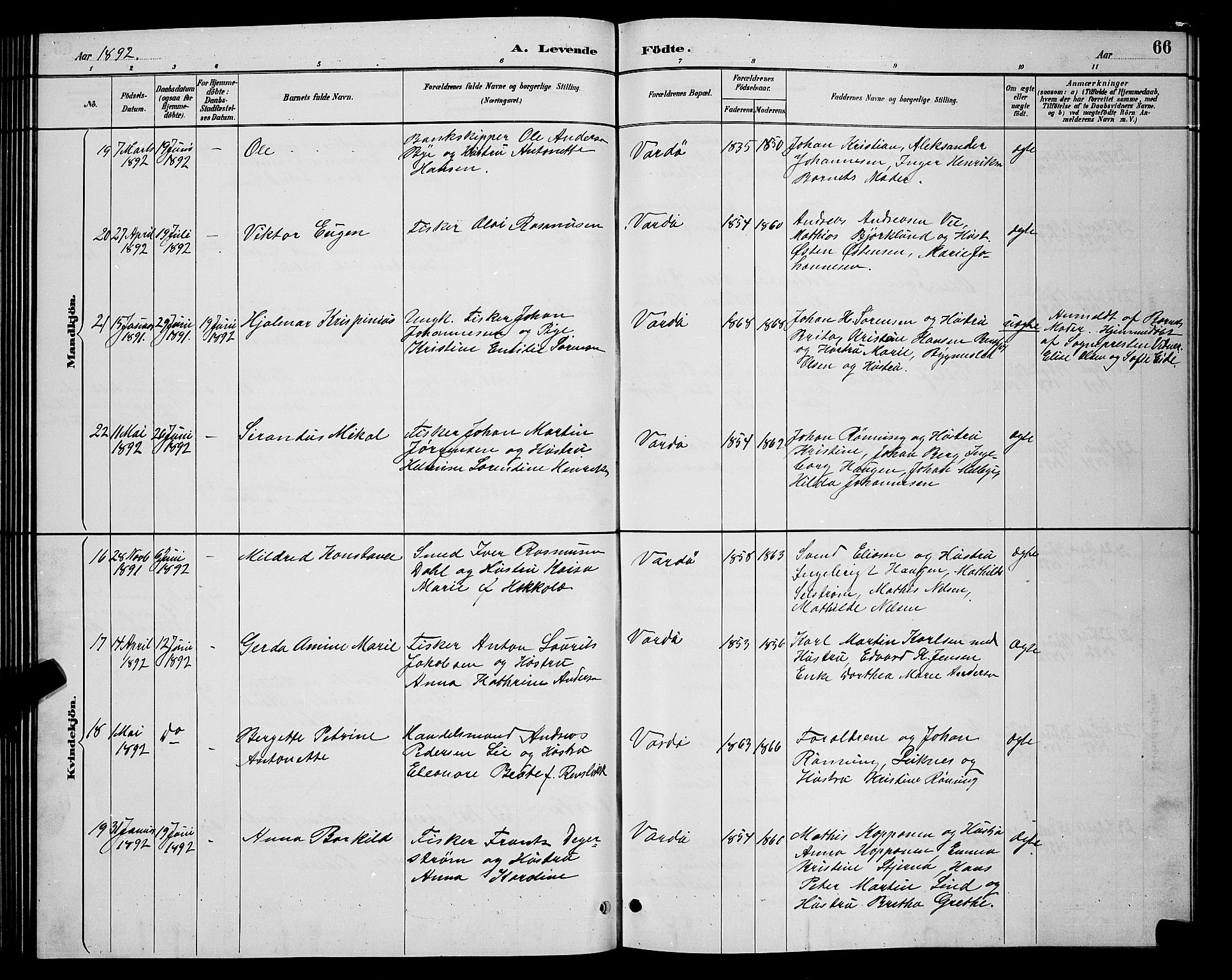 Vardø sokneprestkontor, AV/SATØ-S-1332/H/Hb/L0005klokker: Parish register (copy) no. 5, 1887-1892, p. 66