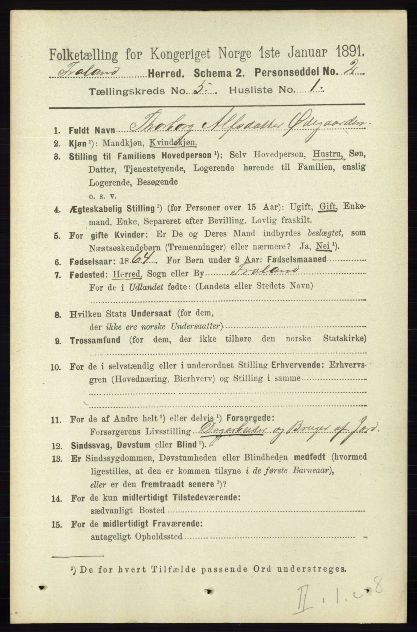 RA, 1891 census for 0919 Froland, 1891, p. 1781