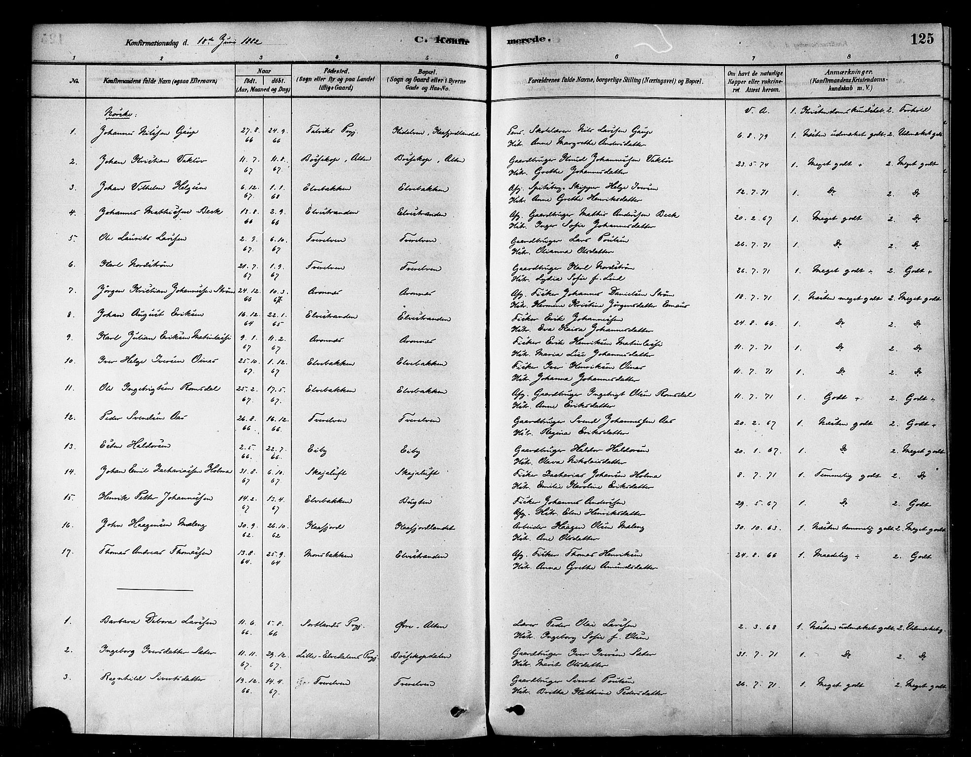 Alta sokneprestkontor, SATØ/S-1338/H/Ha/L0002.kirke: Parish register (official) no. 2, 1879-1892, p. 125