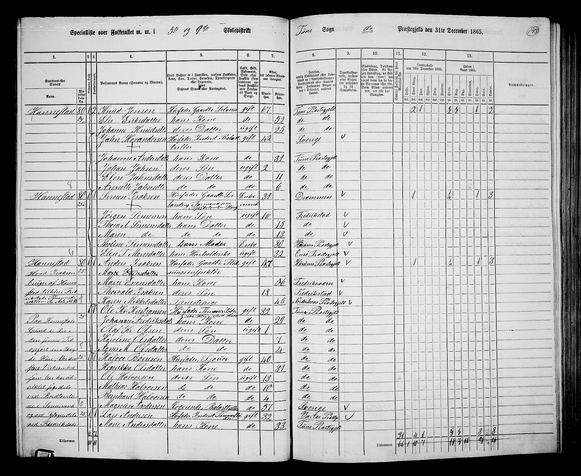 RA, 1865 census for Tune, 1865, p. 133