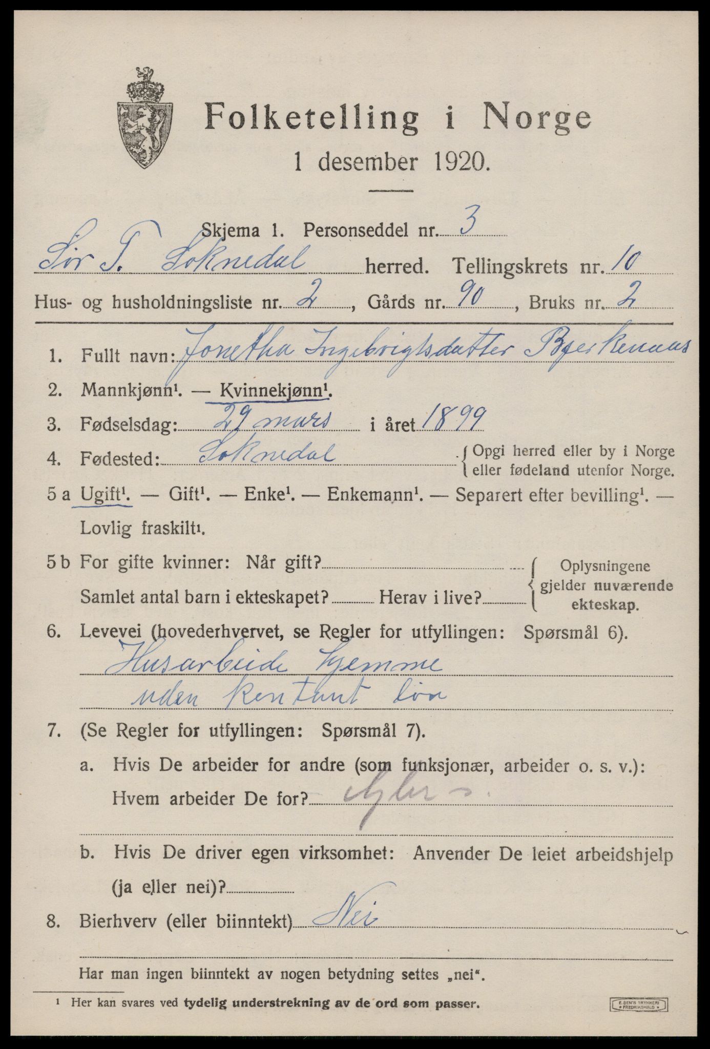 SAT, 1920 census for Soknedal, 1920, p. 4598