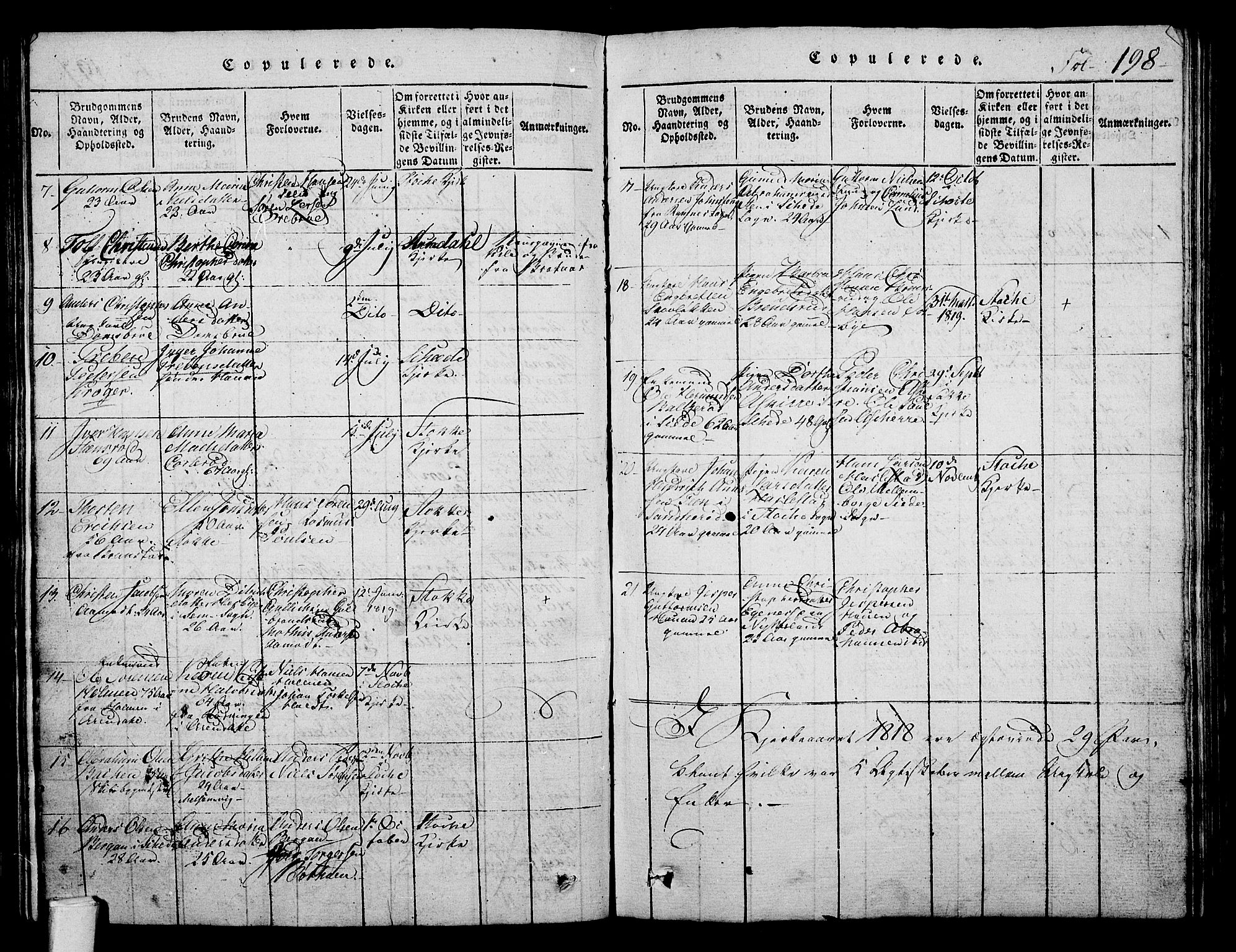 Stokke kirkebøker, AV/SAKO-A-320/F/Fa/L0005: Parish register (official) no. I 5, 1815-1826, p. 198