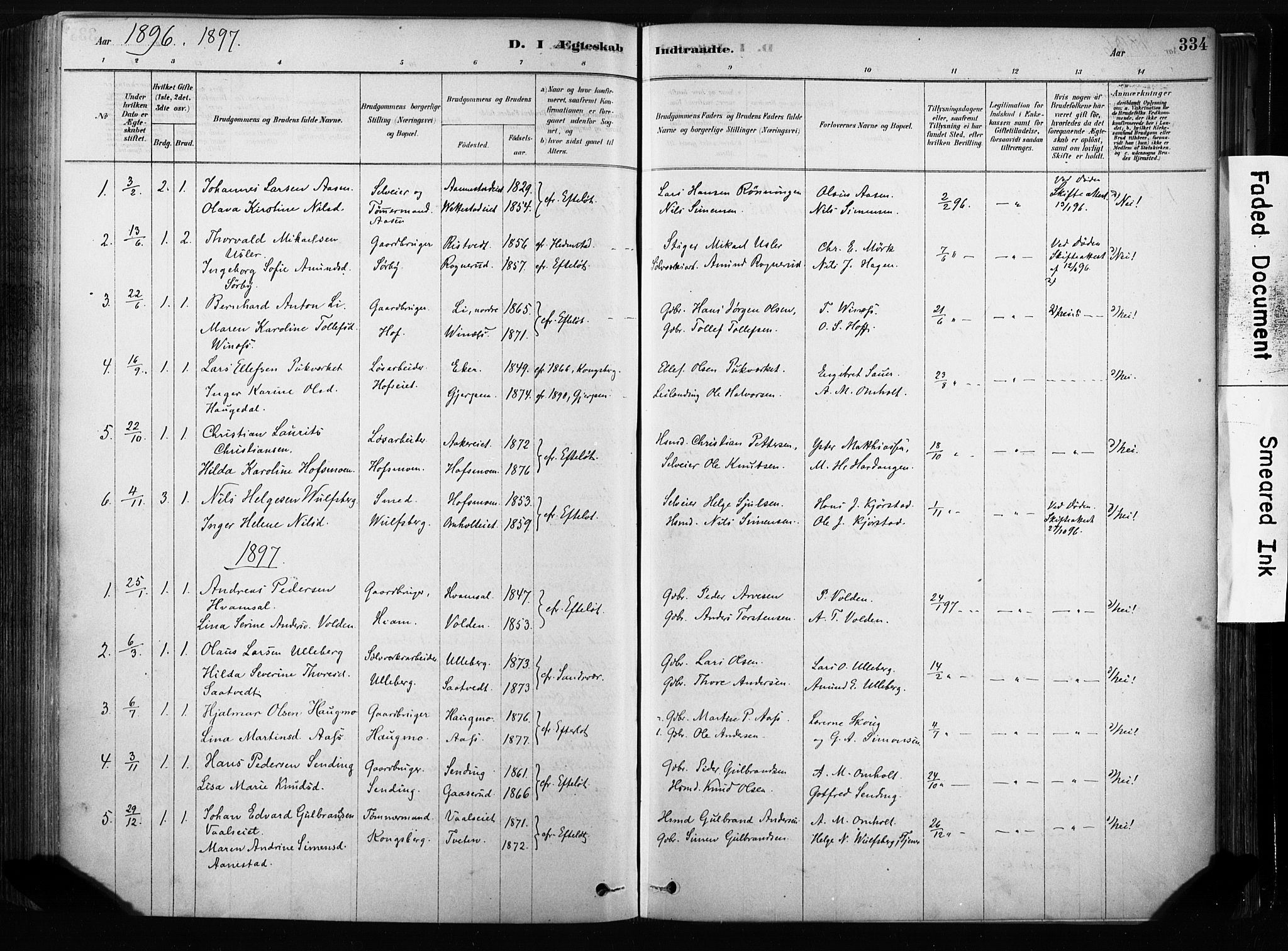 Sandsvær kirkebøker, SAKO/A-244/F/Fb/L0001: Parish register (official) no. II 1, 1878-1906, p. 334