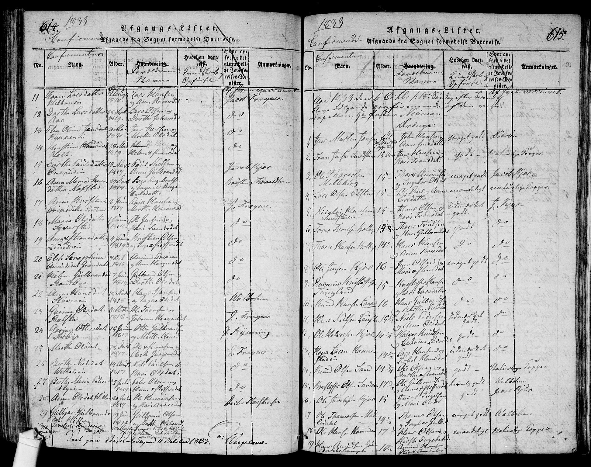 Ullensaker prestekontor Kirkebøker, SAO/A-10236a/G/Ga/L0001: Parish register (copy) no. I 1, 1815-1835, p. 614-615