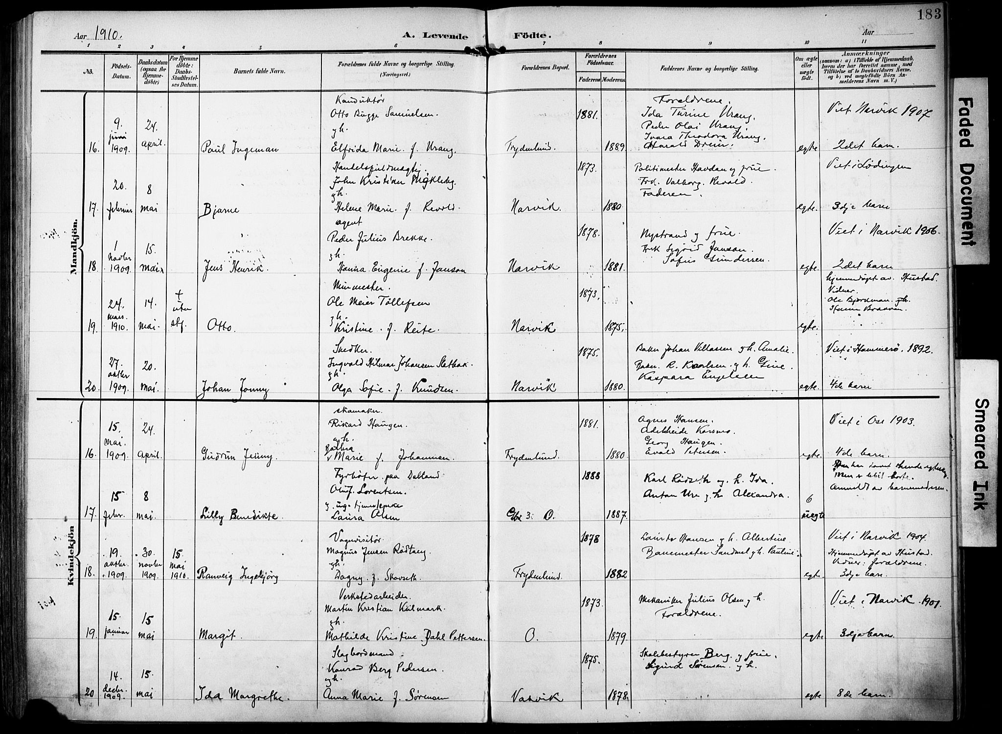 Ministerialprotokoller, klokkerbøker og fødselsregistre - Nordland, AV/SAT-A-1459/871/L0994: Parish register (official) no. 871A10, 1902-1910, p. 183