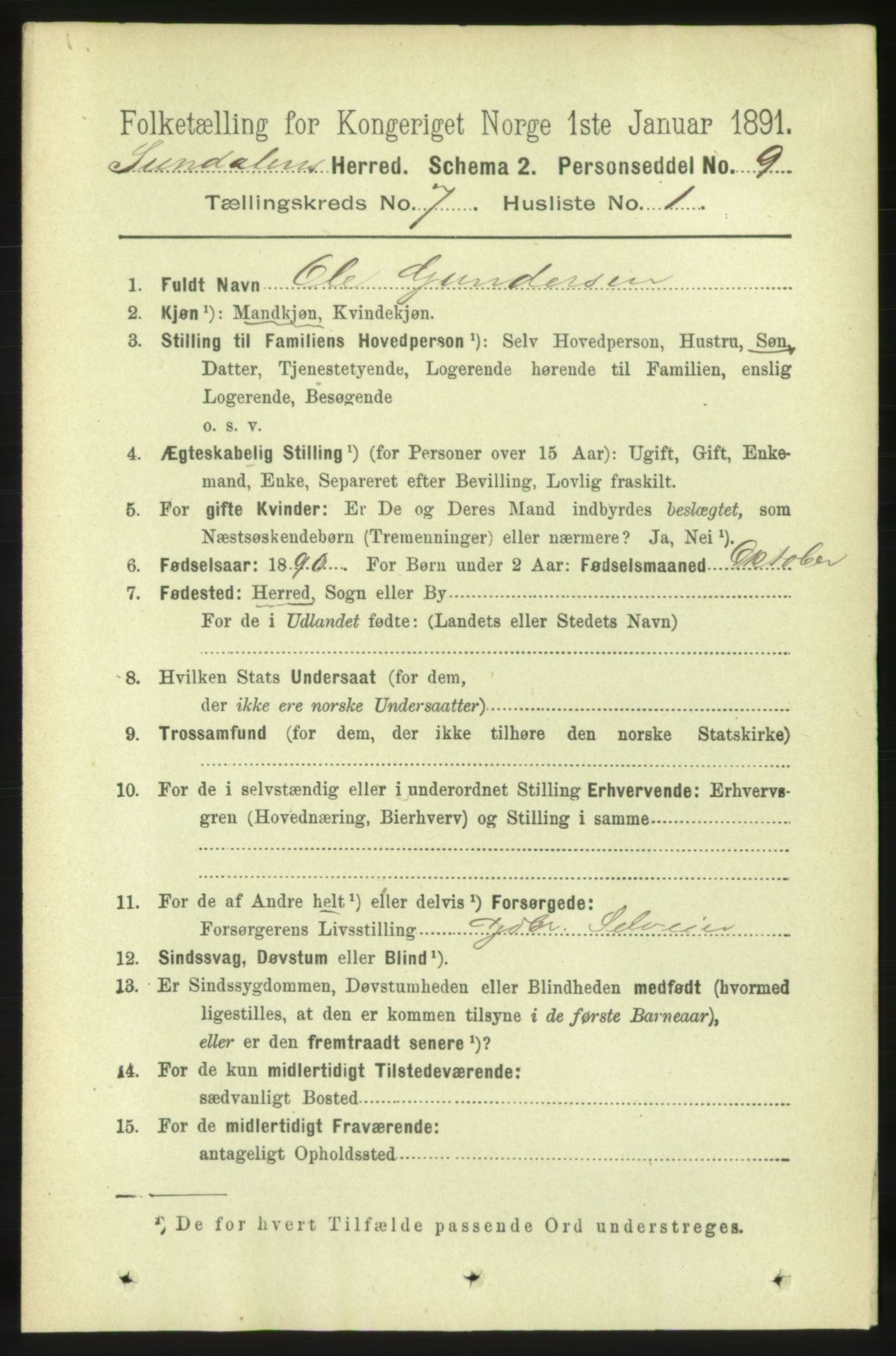 RA, 1891 census for 1563 Sunndal, 1891, p. 1802