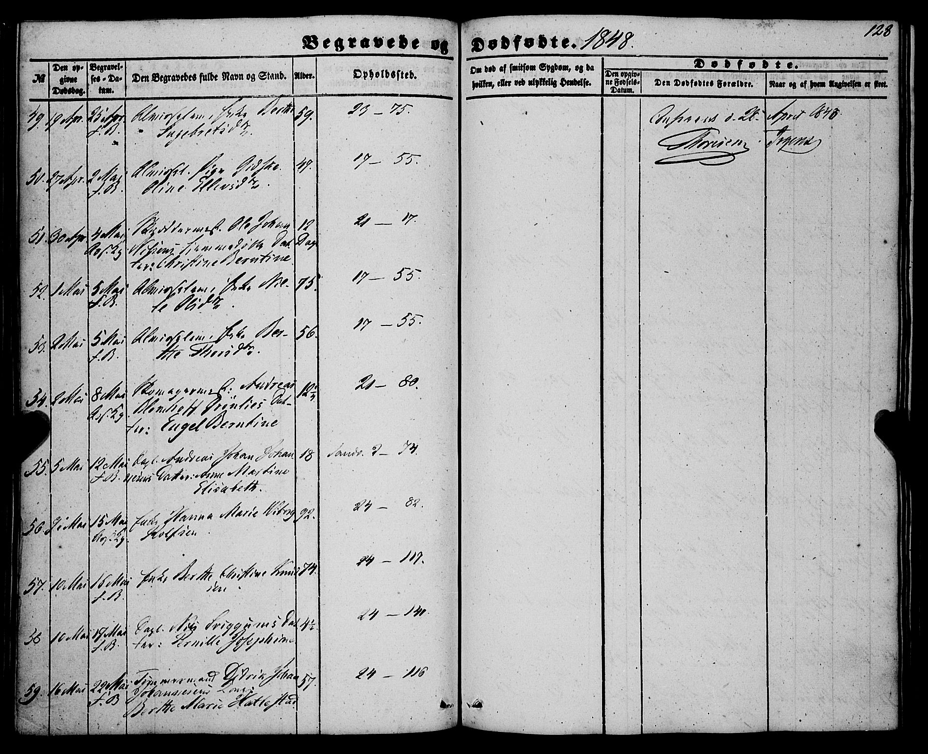 Korskirken sokneprestembete, AV/SAB-A-76101/H/Haa: Parish register (official) no. E 2, 1848-1862, p. 128