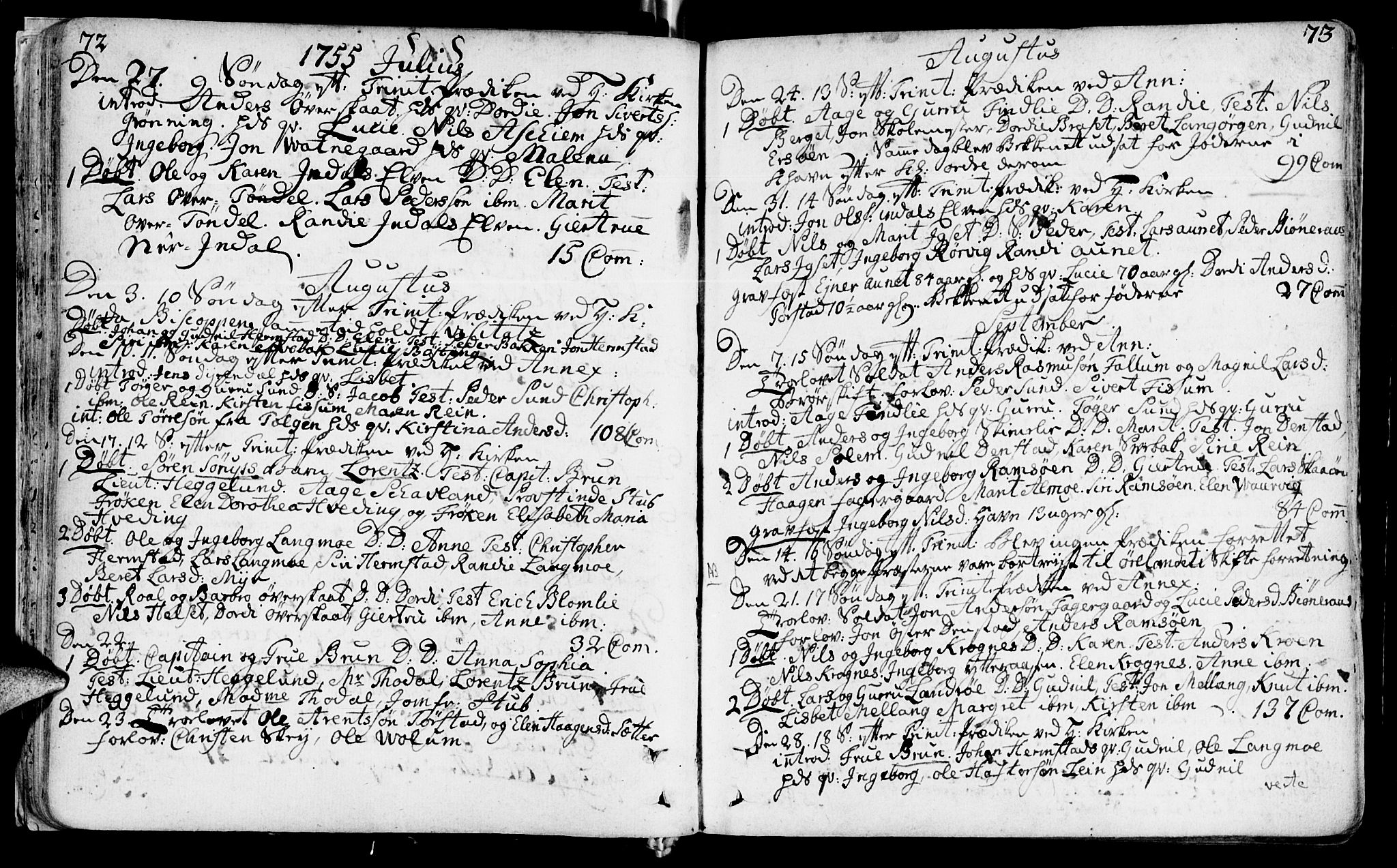 Ministerialprotokoller, klokkerbøker og fødselsregistre - Sør-Trøndelag, SAT/A-1456/646/L0605: Parish register (official) no. 646A03, 1751-1790, p. 72-73