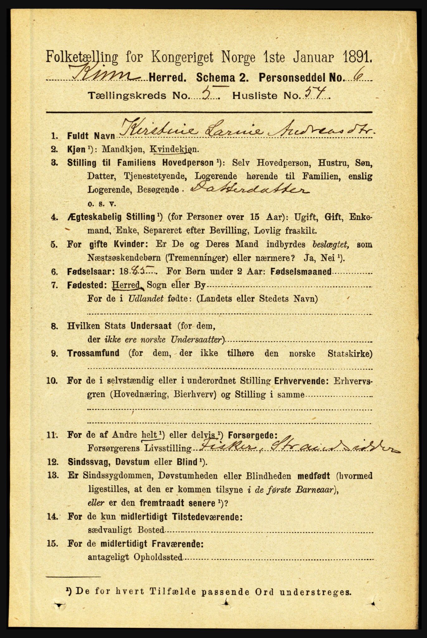 RA, 1891 census for 1437 Kinn, 1891, p. 2116