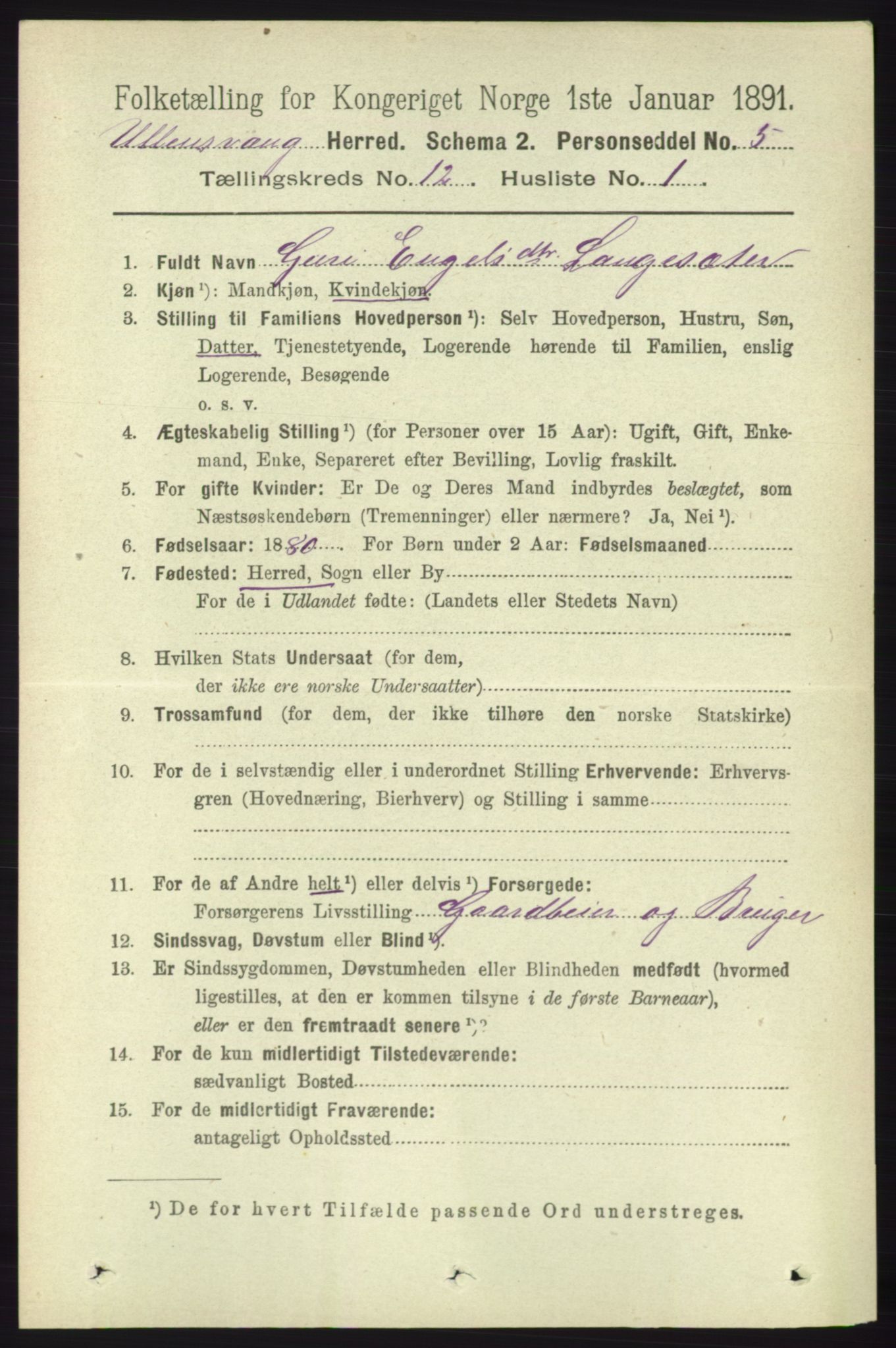 RA, 1891 census for 1230 Ullensvang, 1891, p. 4671