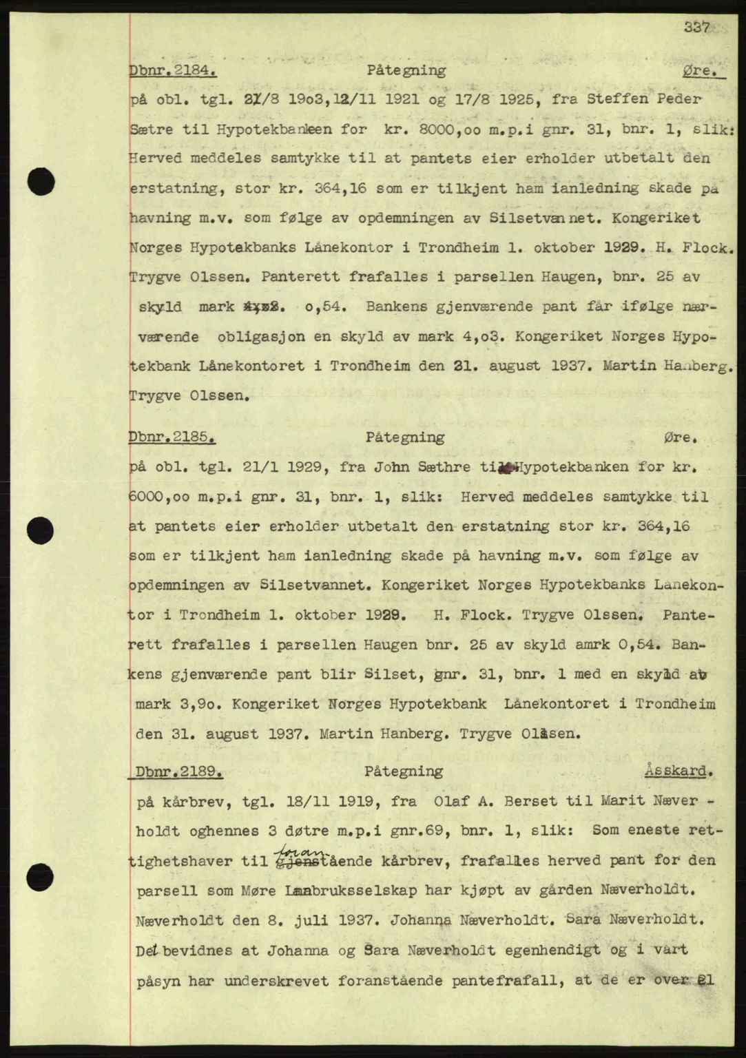 Nordmøre sorenskriveri, AV/SAT-A-4132/1/2/2Ca: Mortgage book no. C80, 1936-1939, Diary no: : 2184/1937