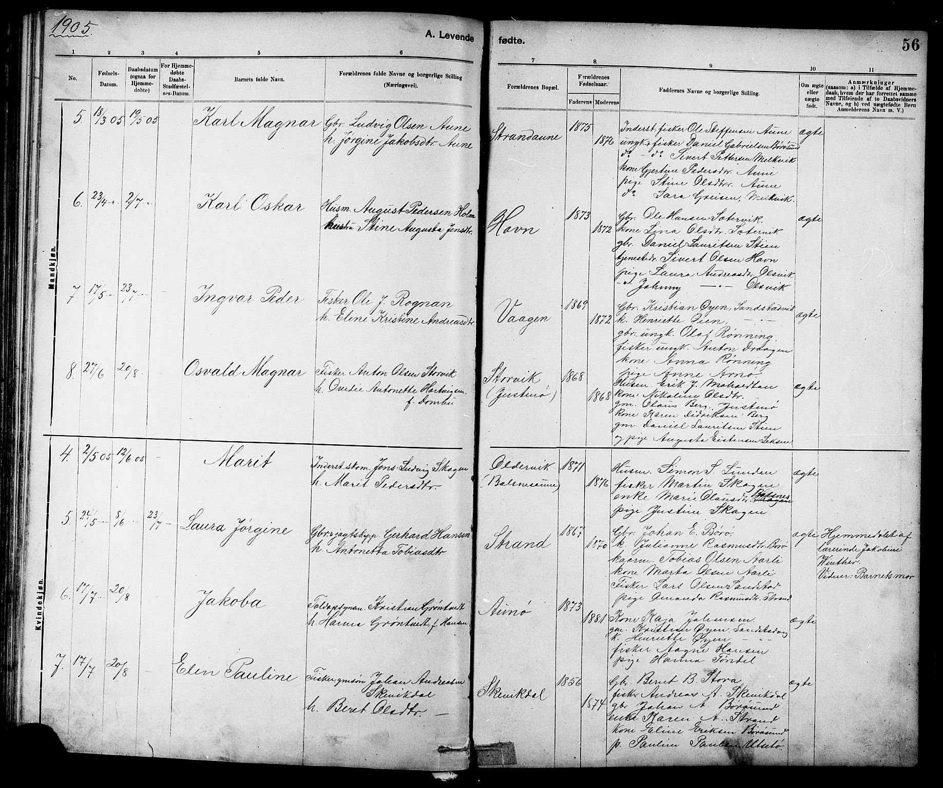 Ministerialprotokoller, klokkerbøker og fødselsregistre - Sør-Trøndelag, SAT/A-1456/639/L0573: Parish register (copy) no. 639C01, 1890-1905, p. 56