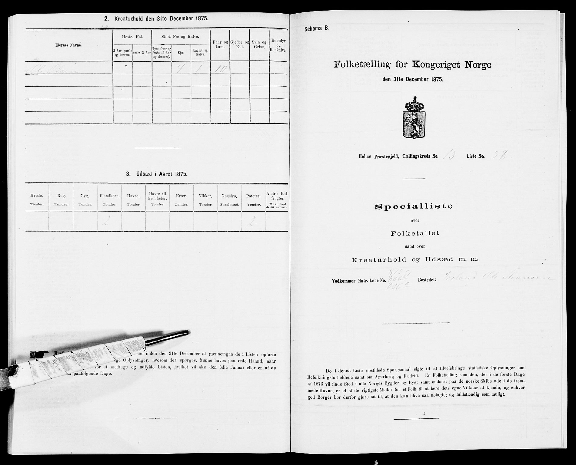 SAK, 1875 census for 1020P Holum, 1875, p. 1400