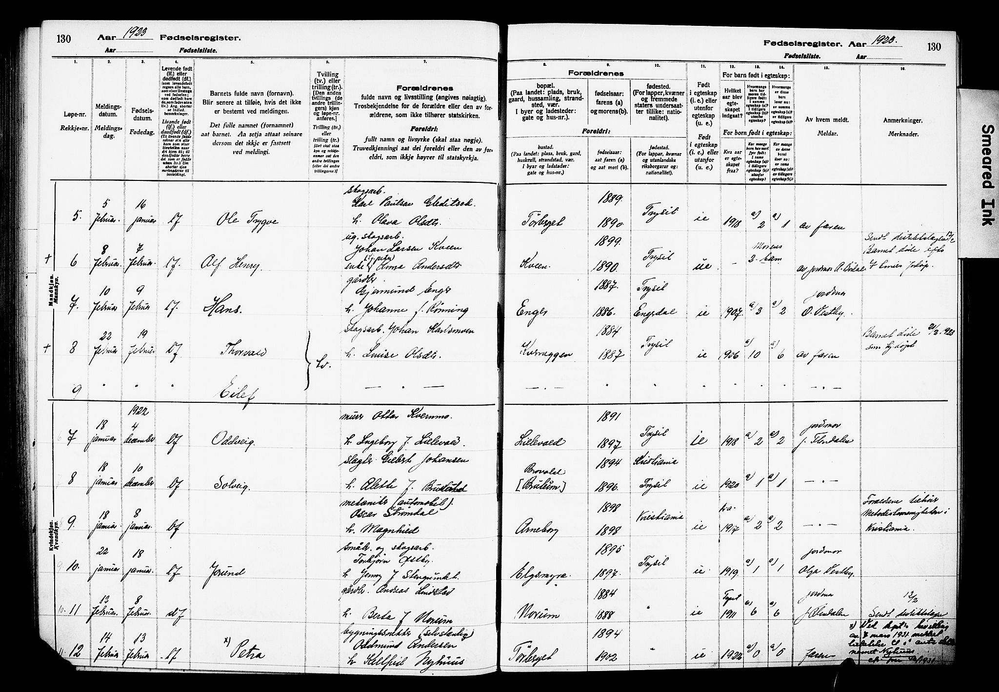 Trysil prestekontor, SAH/PREST-046/I/Id: Birth register no. 1, 1916-1927, p. 130