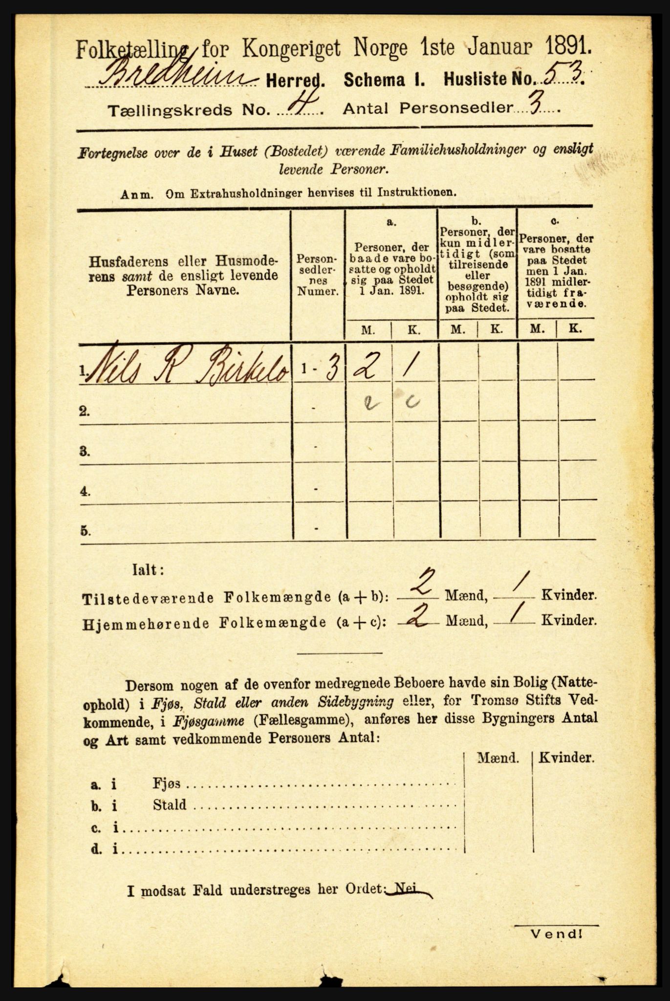 RA, 1891 census for 1446 Breim, 1891, p. 1298