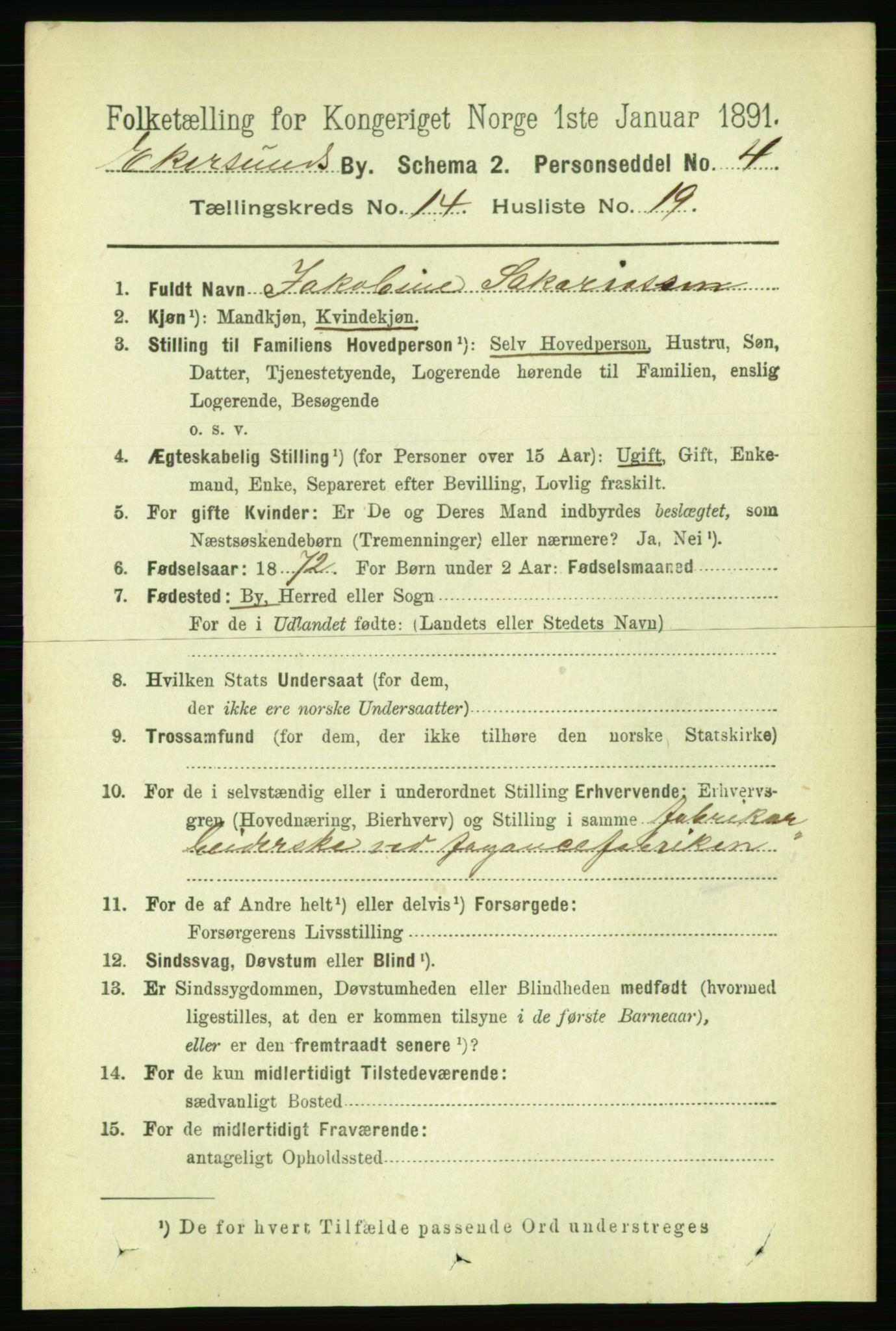 RA, 1891 census for 1101 Egersund, 1891, p. 2786