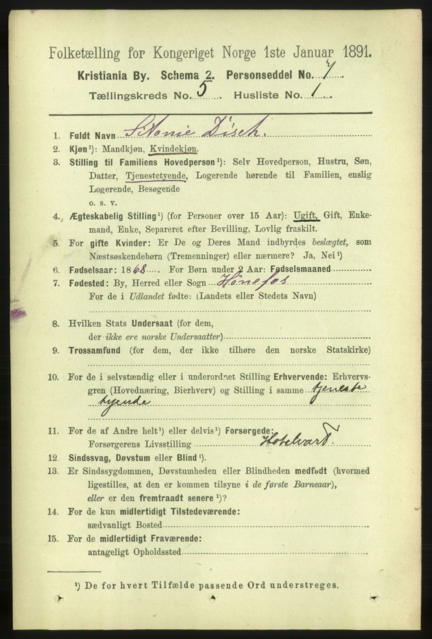 RA, 1891 census for 0301 Kristiania, 1891, p. 2272