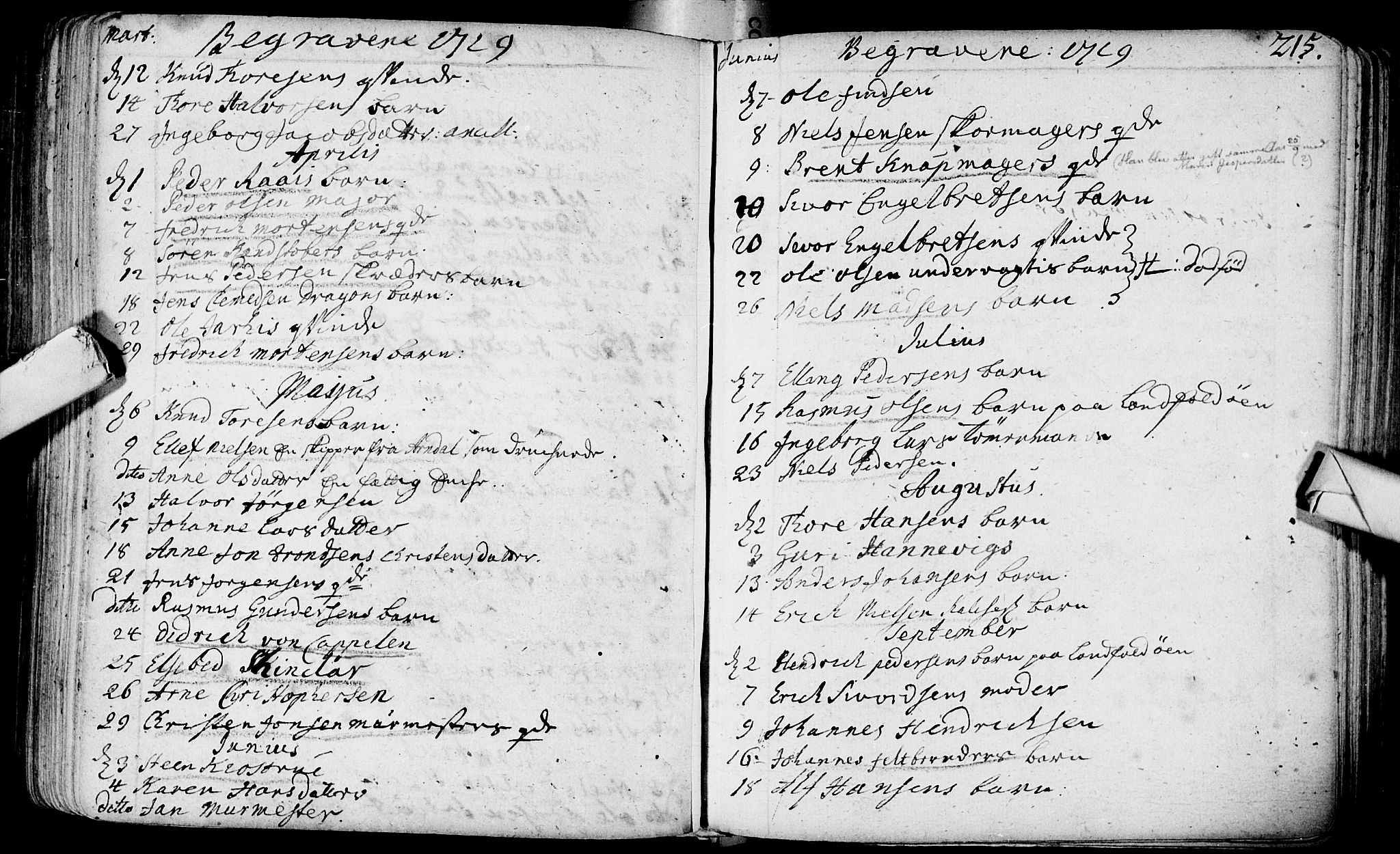 Bragernes kirkebøker, AV/SAKO-A-6/F/Fa/L0003: Parish register (official) no. I 3, 1706-1734, p. 215