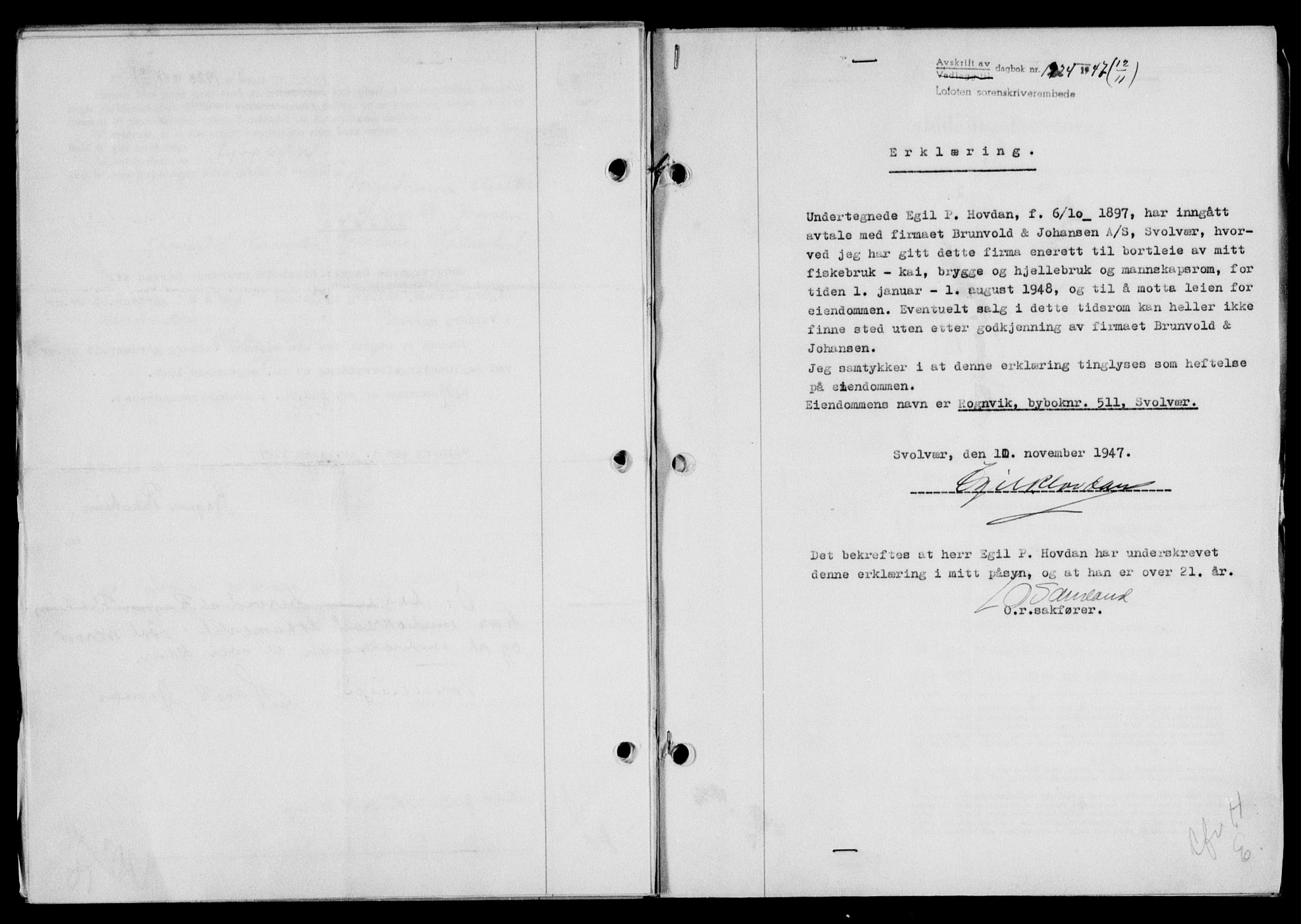 Lofoten sorenskriveri, SAT/A-0017/1/2/2C/L0017a: Mortgage book no. 17a, 1947-1948, Diary no: : 1924/1947
