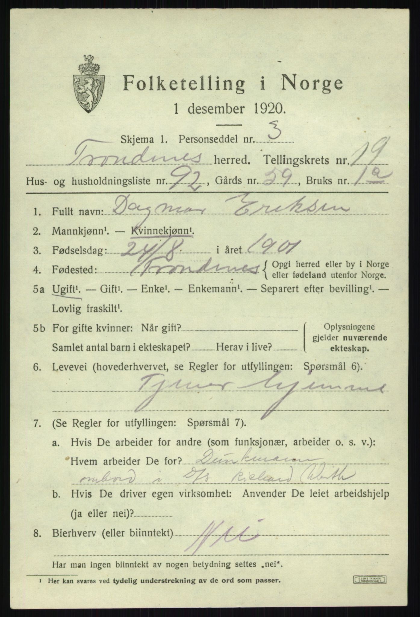 SATØ, 1920 census for Trondenes, 1920, p. 15014