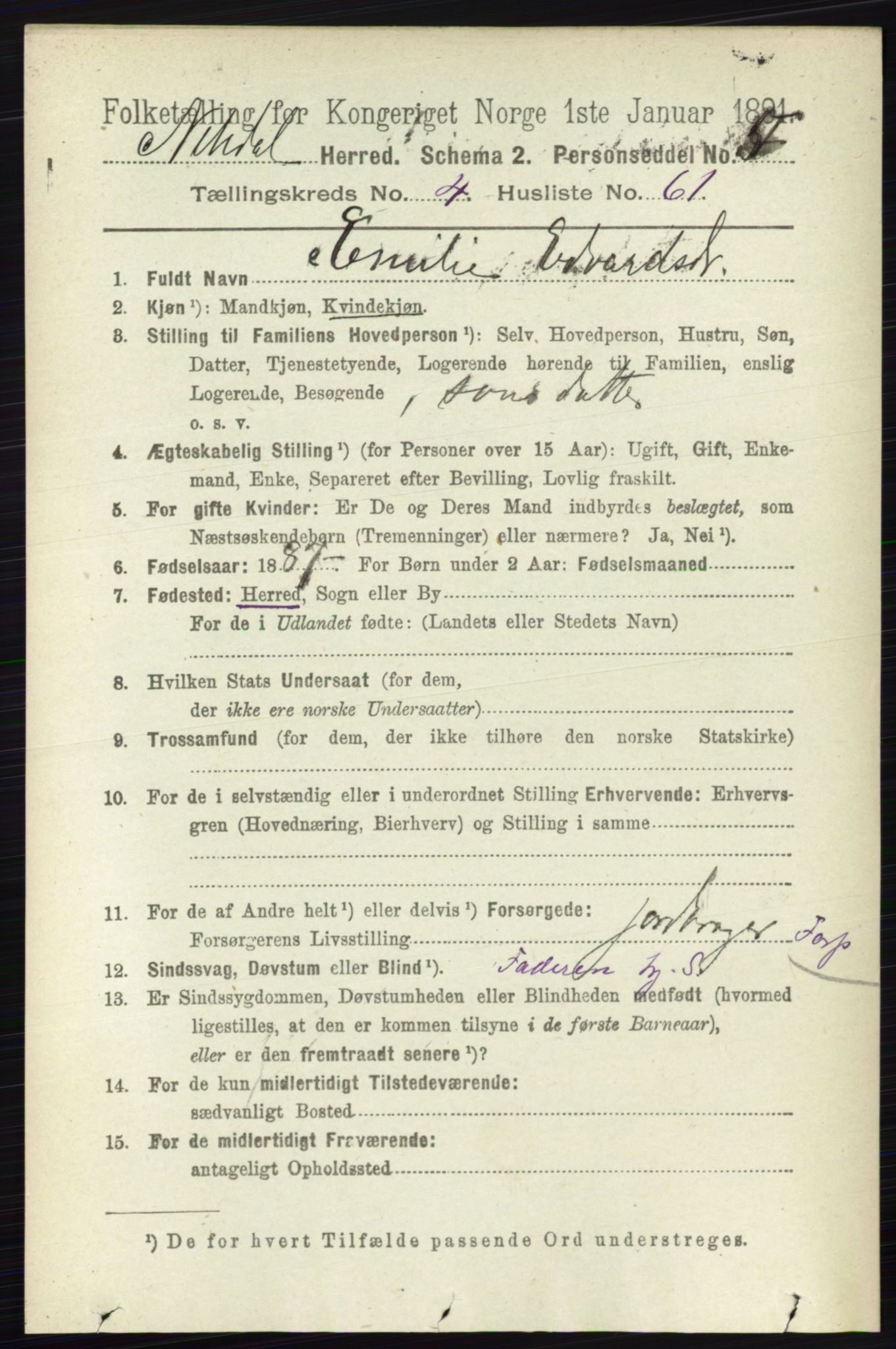 RA, 1891 census for 0233 Nittedal, 1891, p. 2038