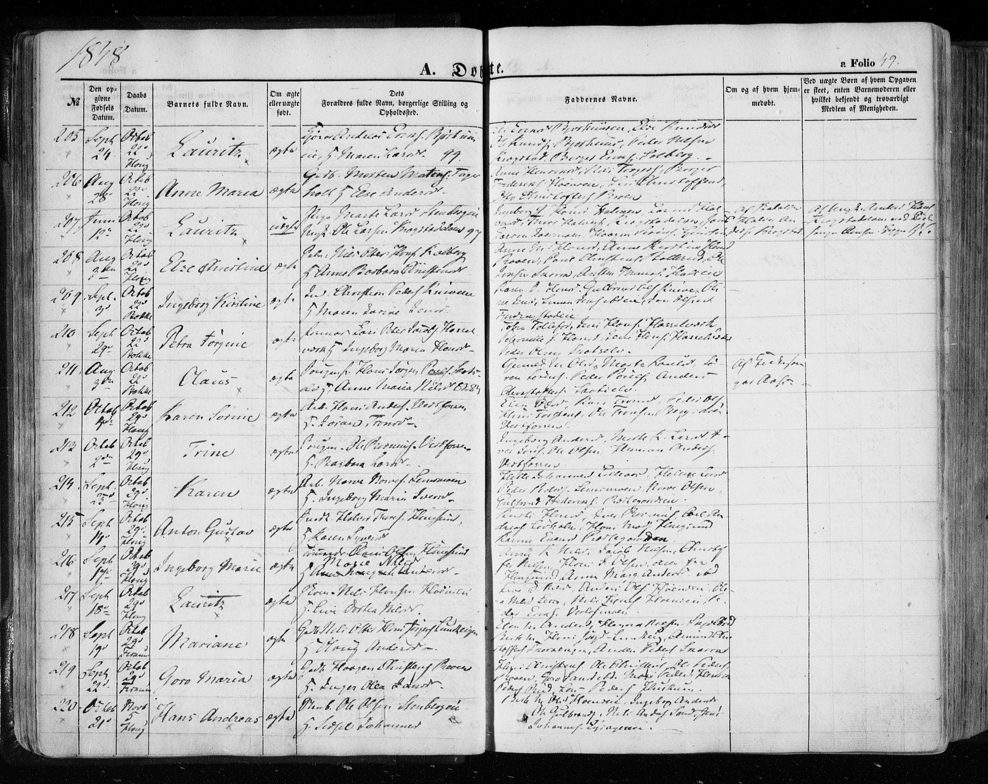 Eiker kirkebøker, SAKO/A-4/F/Fa/L0014: Parish register (official) no. I 14, 1846-1854, p. 49